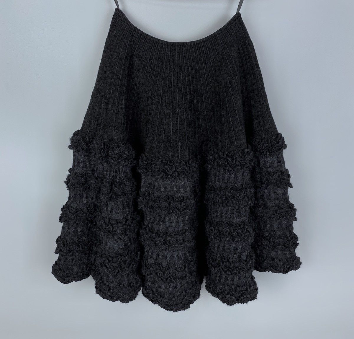 Alaïa Paris Victorian Midi Black Knit Wool Heavy Skirt Sz XS