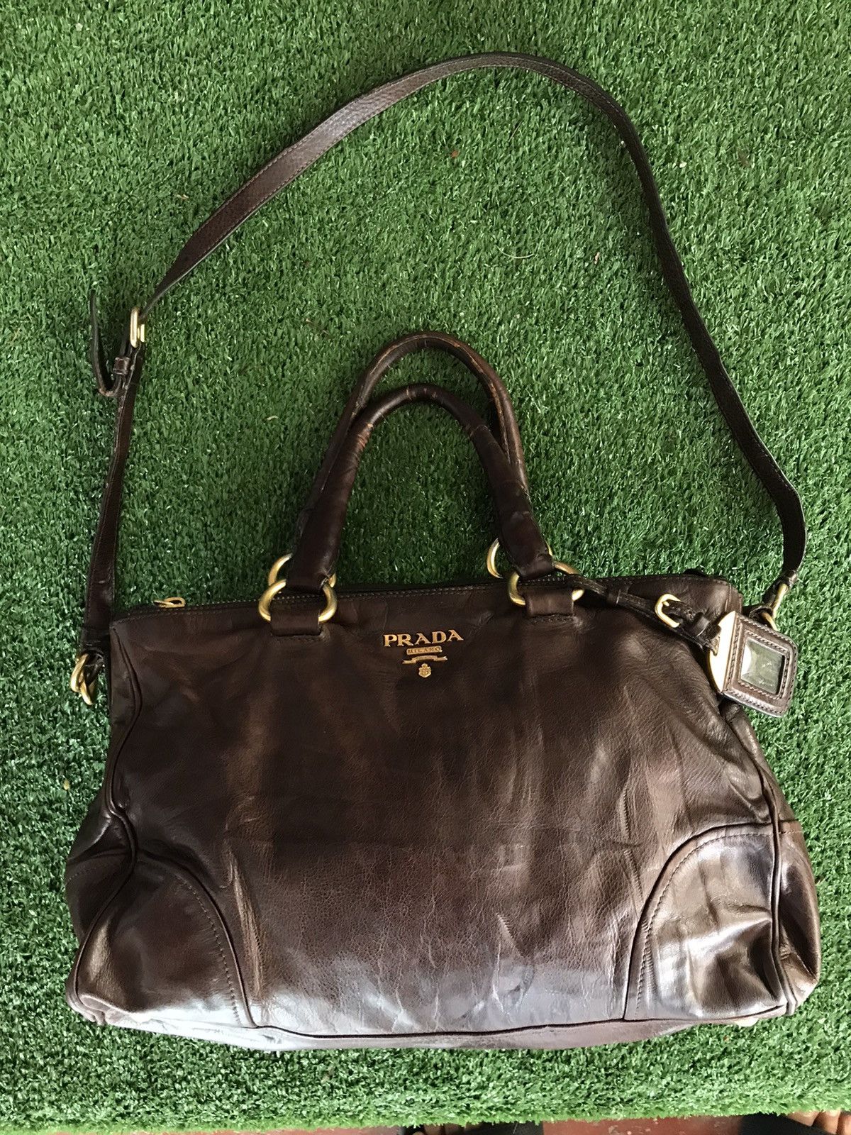 Prada, Bags, Prada Vitello Shine Double Zip Shopping Tote