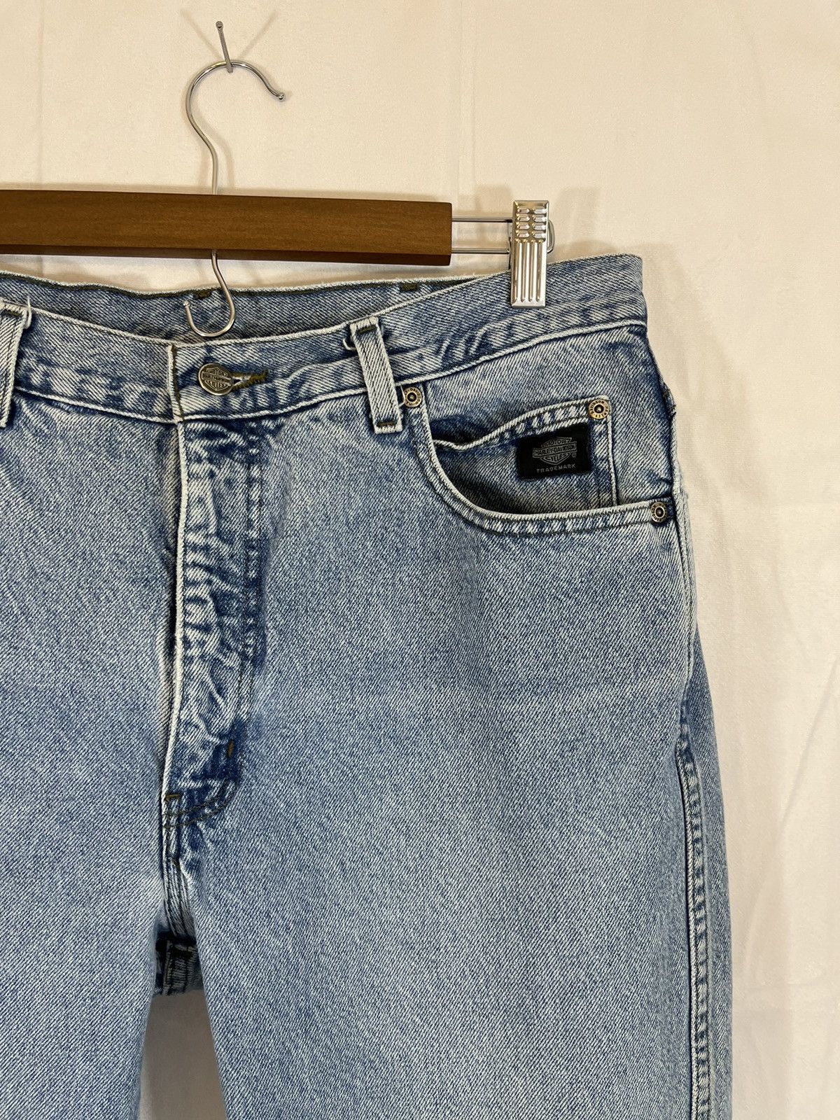 Vintage Harley Davidson Moto Basic Distressed Faded Wash Jeans Size US 36 / EU 52 - 4 Thumbnail