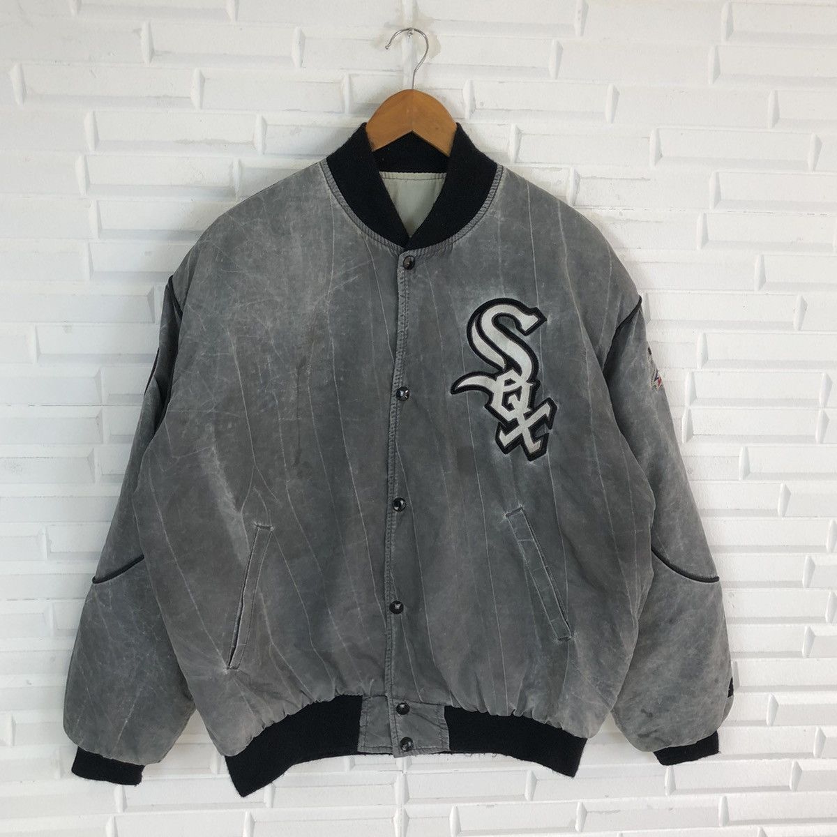 MLB VTG 90s STARTER WHITE SOX VINTAGE WASHED BOMBERS JACKET Size US XL / EU 56 / 4 - 5 Thumbnail