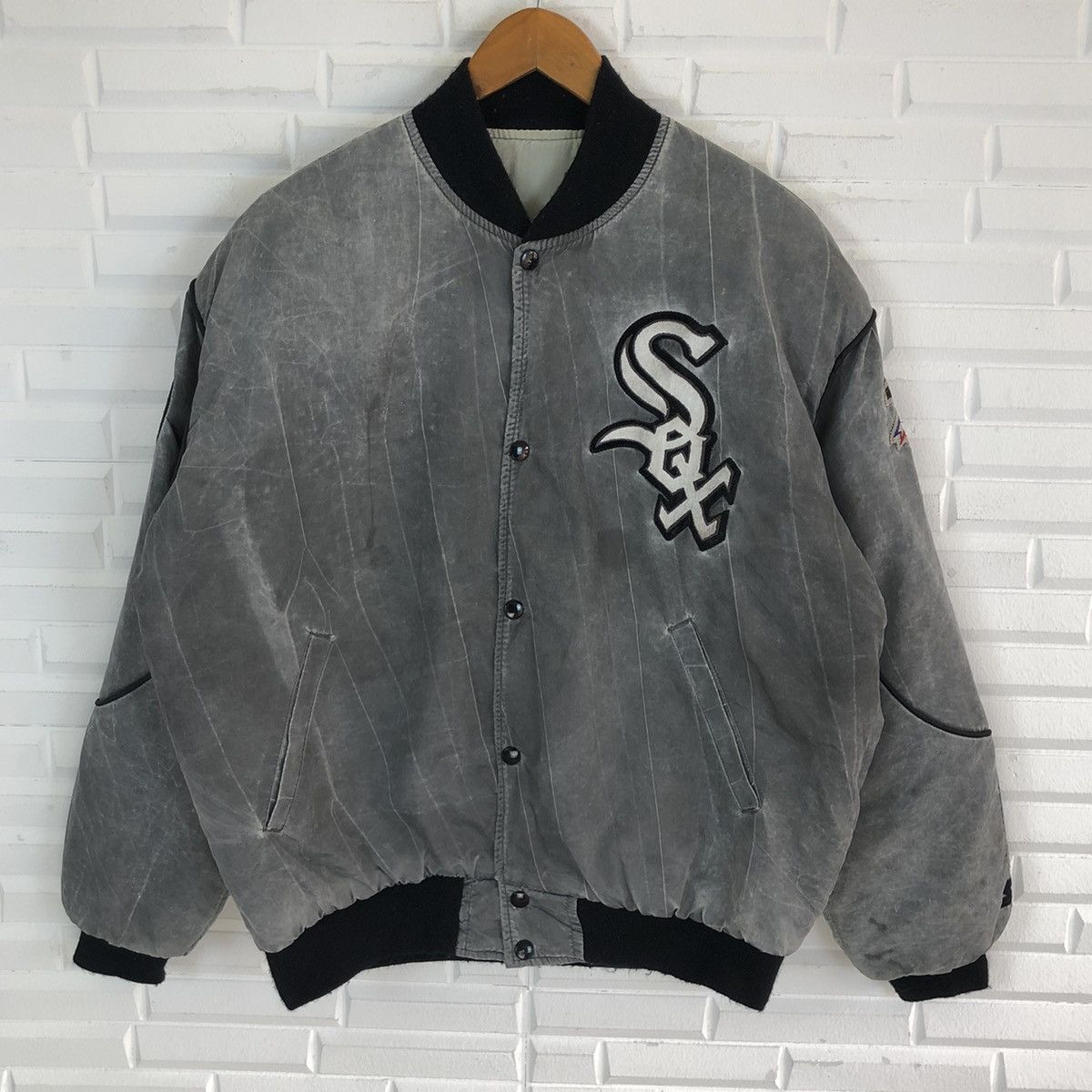 MLB VTG 90s STARTER WHITE SOX VINTAGE WASHED BOMBERS JACKET Size US XL / EU 56 / 4 - 3 Thumbnail