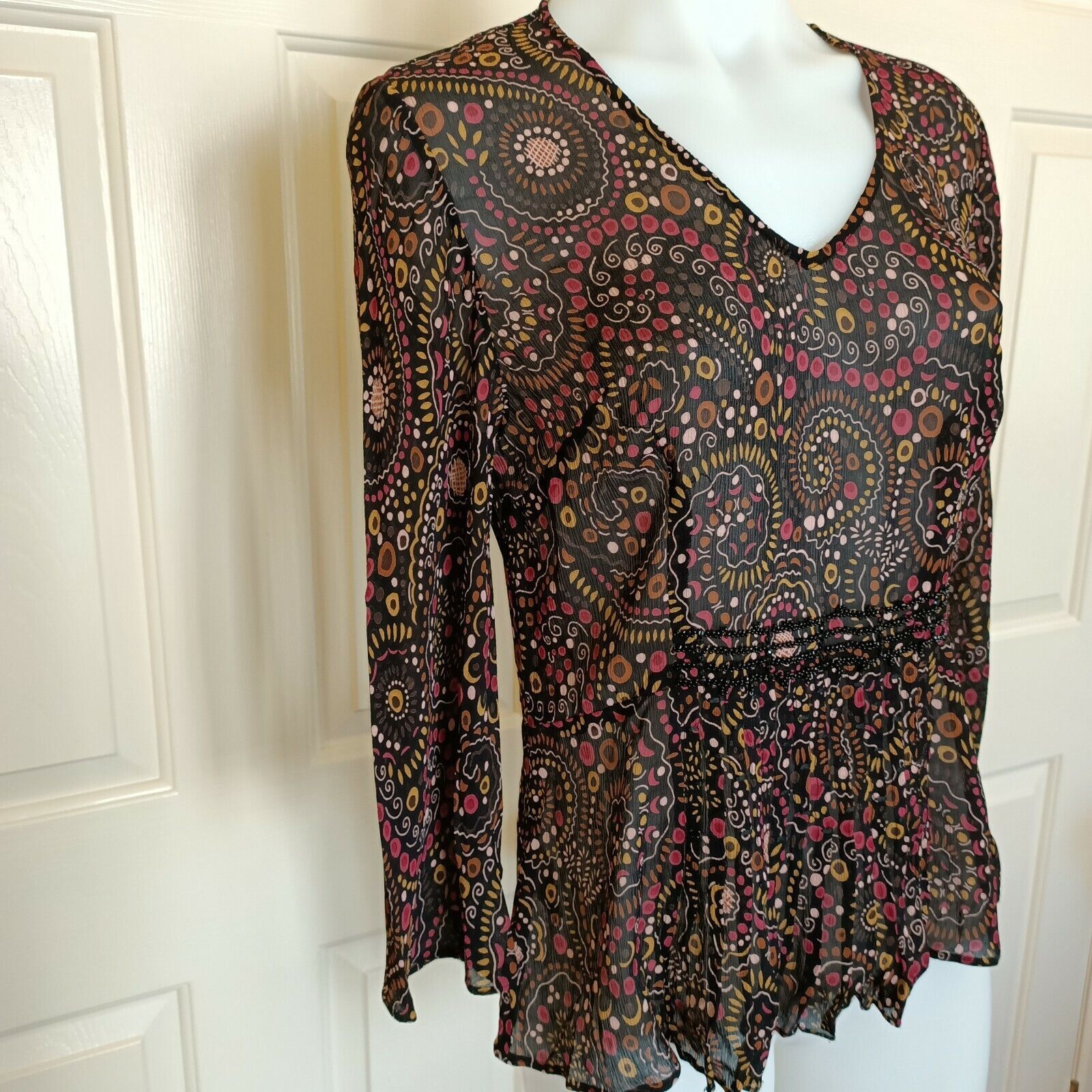 Designer Vintage Y2K Sportscraft Size 10 Blouse Top Black Pleated Size M / US 6-8 / IT 42-44 - 4 Thumbnail