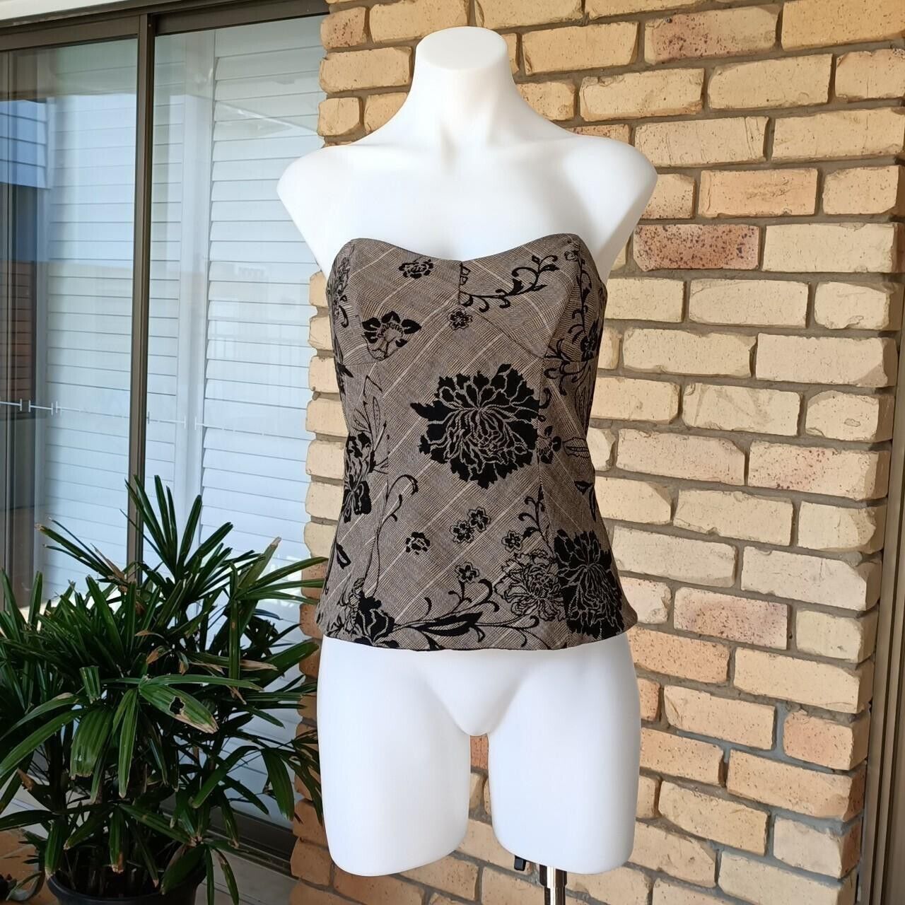 Review Vintage 90s Y2KCorset Top Floral Velvet Houndstooth
