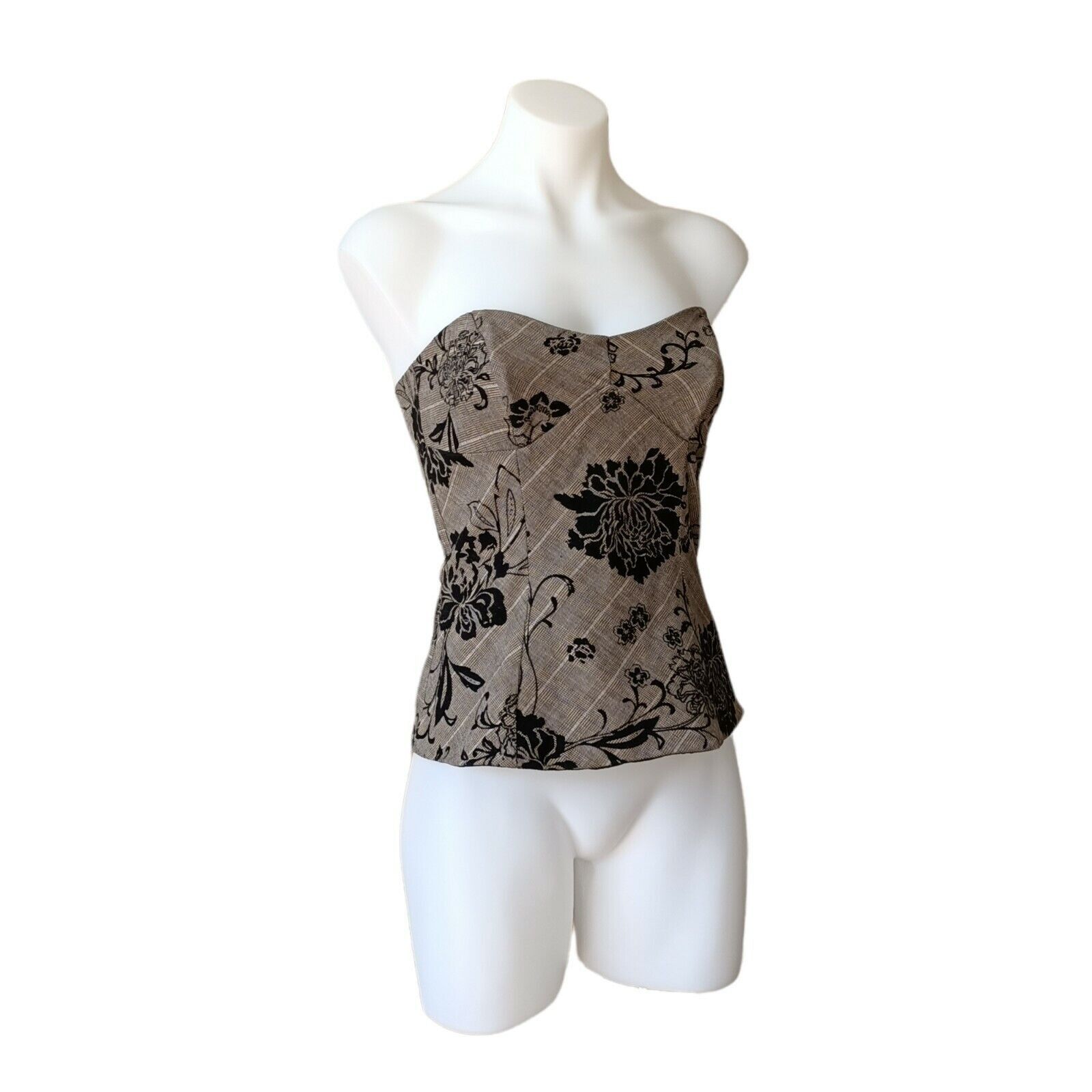 Designer Review Vintage 90s Y2KCorset Top Floral Velvet Houndstooth Size S / US 4 / IT 40 - 2 Thumbnail