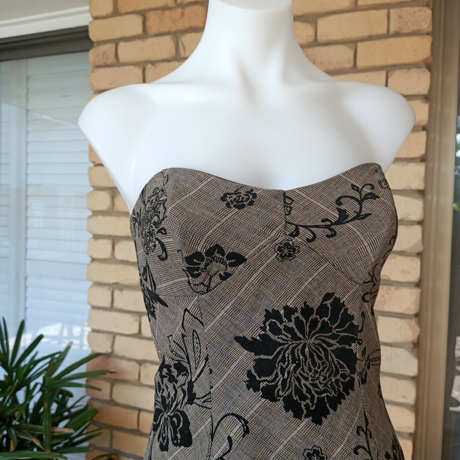 Designer Review Vintage 90s Y2KCorset Top Floral Velvet Houndstooth Size S / US 4 / IT 40 - 4 Thumbnail
