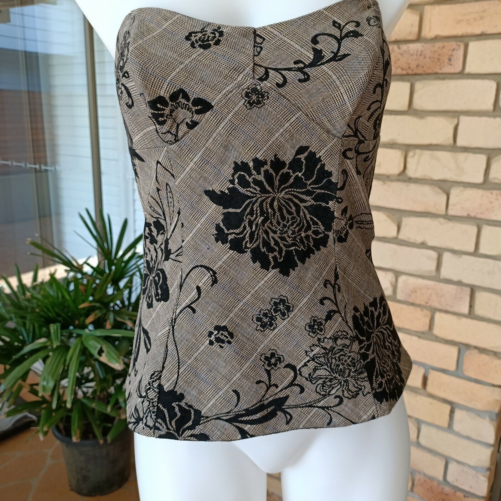 Designer Review Vintage 90s Y2KCorset Top Floral Velvet Houndstooth Size S / US 4 / IT 40 - 6 Thumbnail