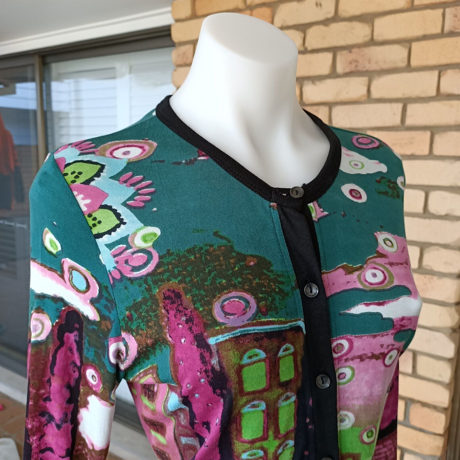 Designer Vintage Y2K Orientique Cardigan Pink Floral Knit Button Up Size M / US 6-8 / IT 42-44 - 5 Thumbnail