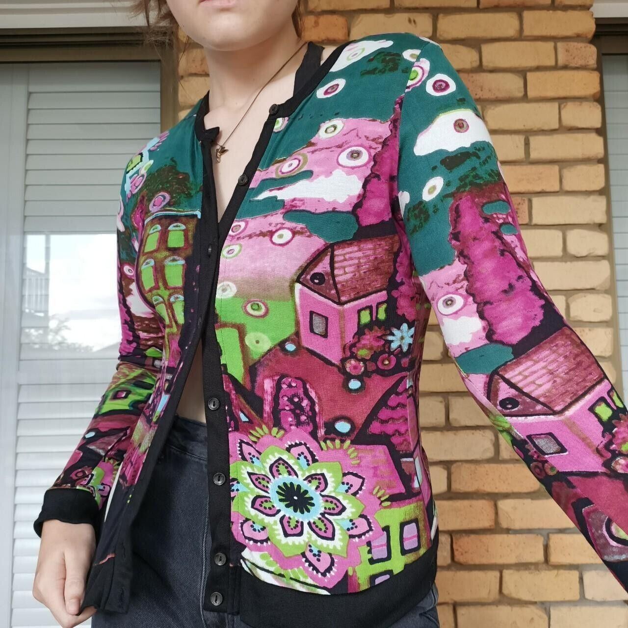 Designer Vintage Y2K Orientique Cardigan Pink Floral Knit Button Up Size M / US 6-8 / IT 42-44 - 1 Thumbnail
