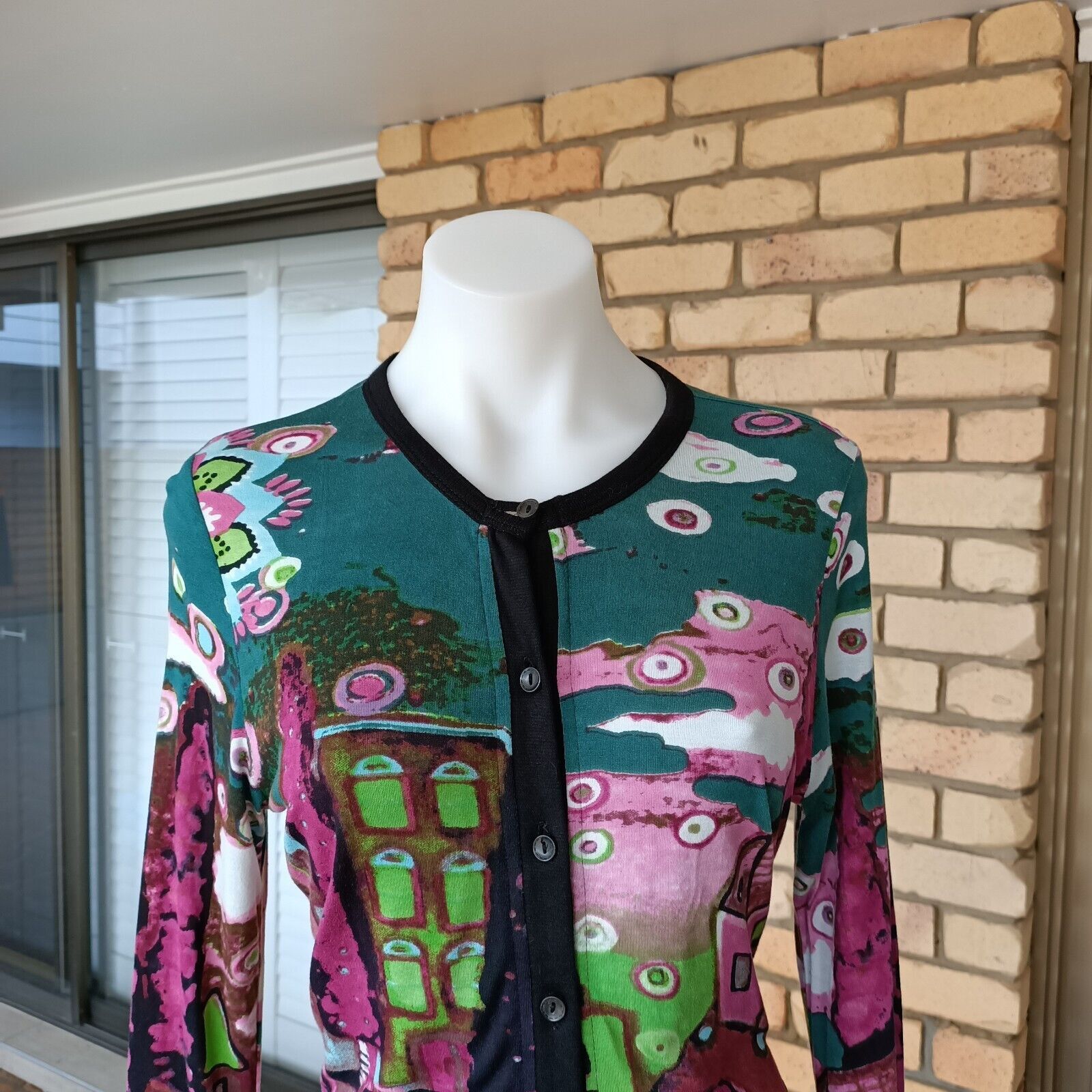 Designer Vintage Y2K Orientique Cardigan Pink Floral Knit Button Up Size M / US 6-8 / IT 42-44 - 4 Thumbnail