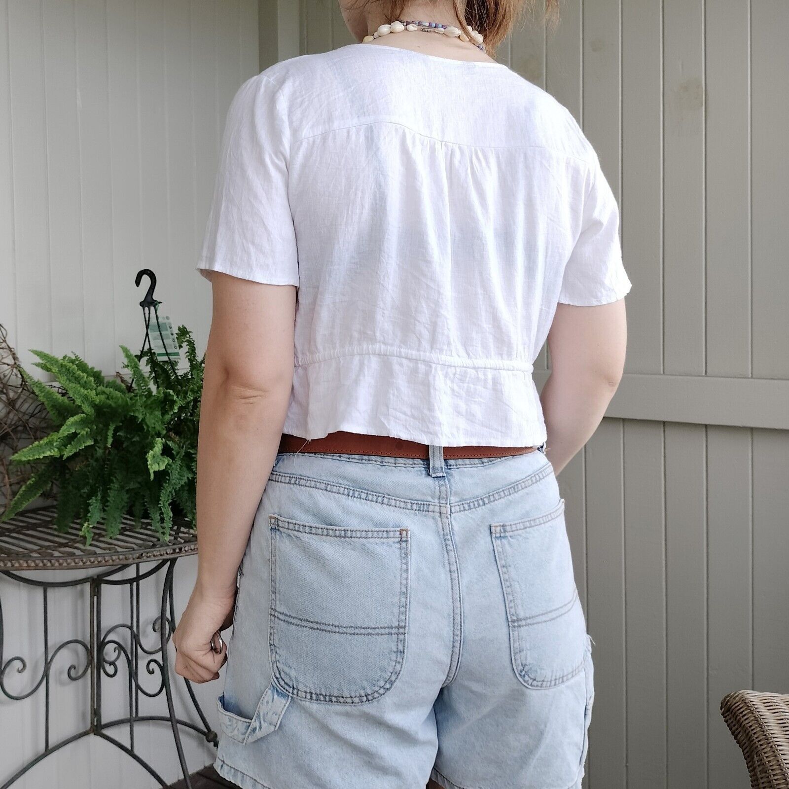 Other Glassons Top White Short Sleeve Crop Linen Gauze Festival Size M / US 6-8 / IT 42-44 - 4 Thumbnail
