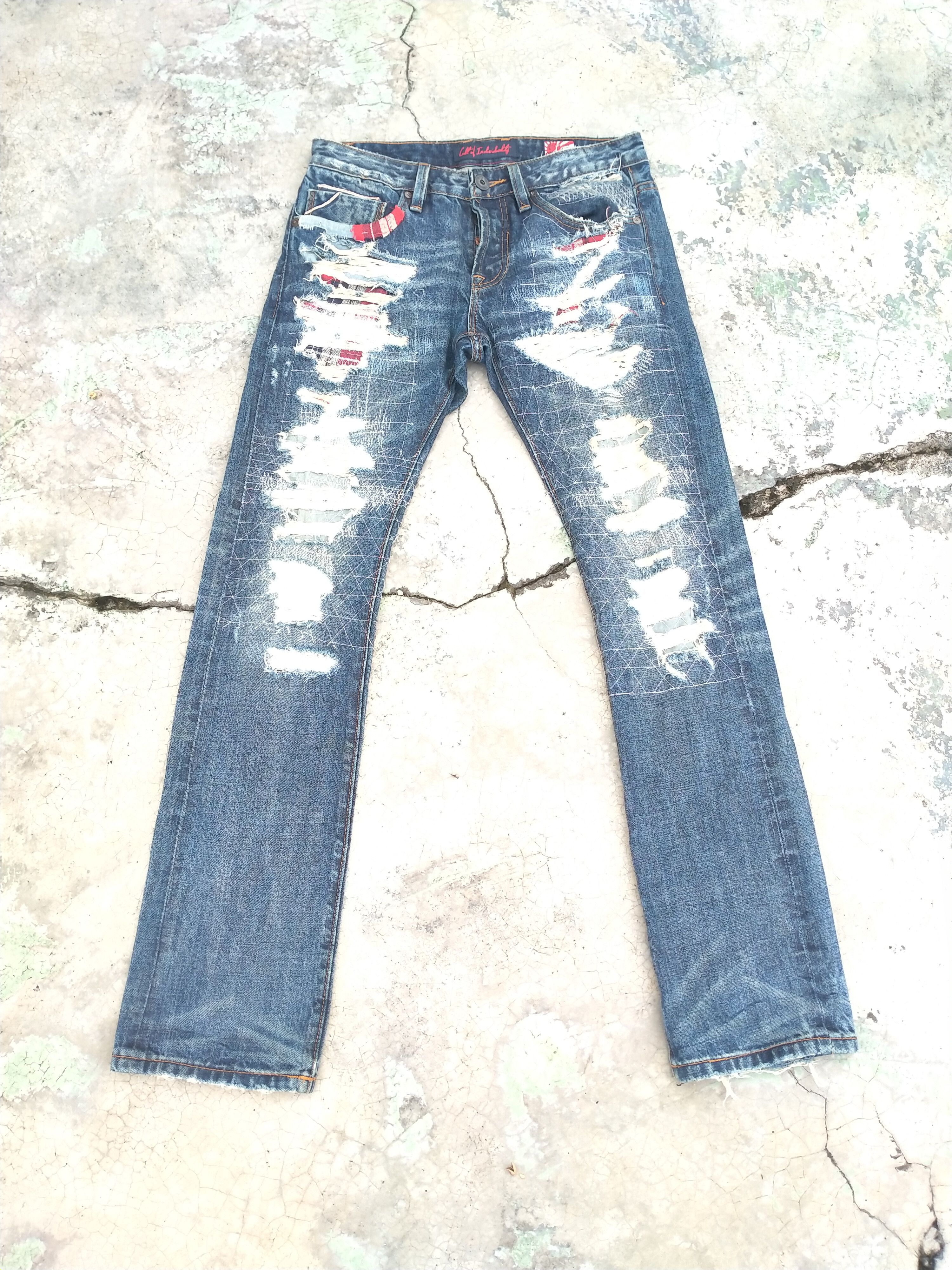 image of Archival Clothing x Beauty Beast Distressed Boro Sashiko Style By Cult Of Individuality Denim in Bl