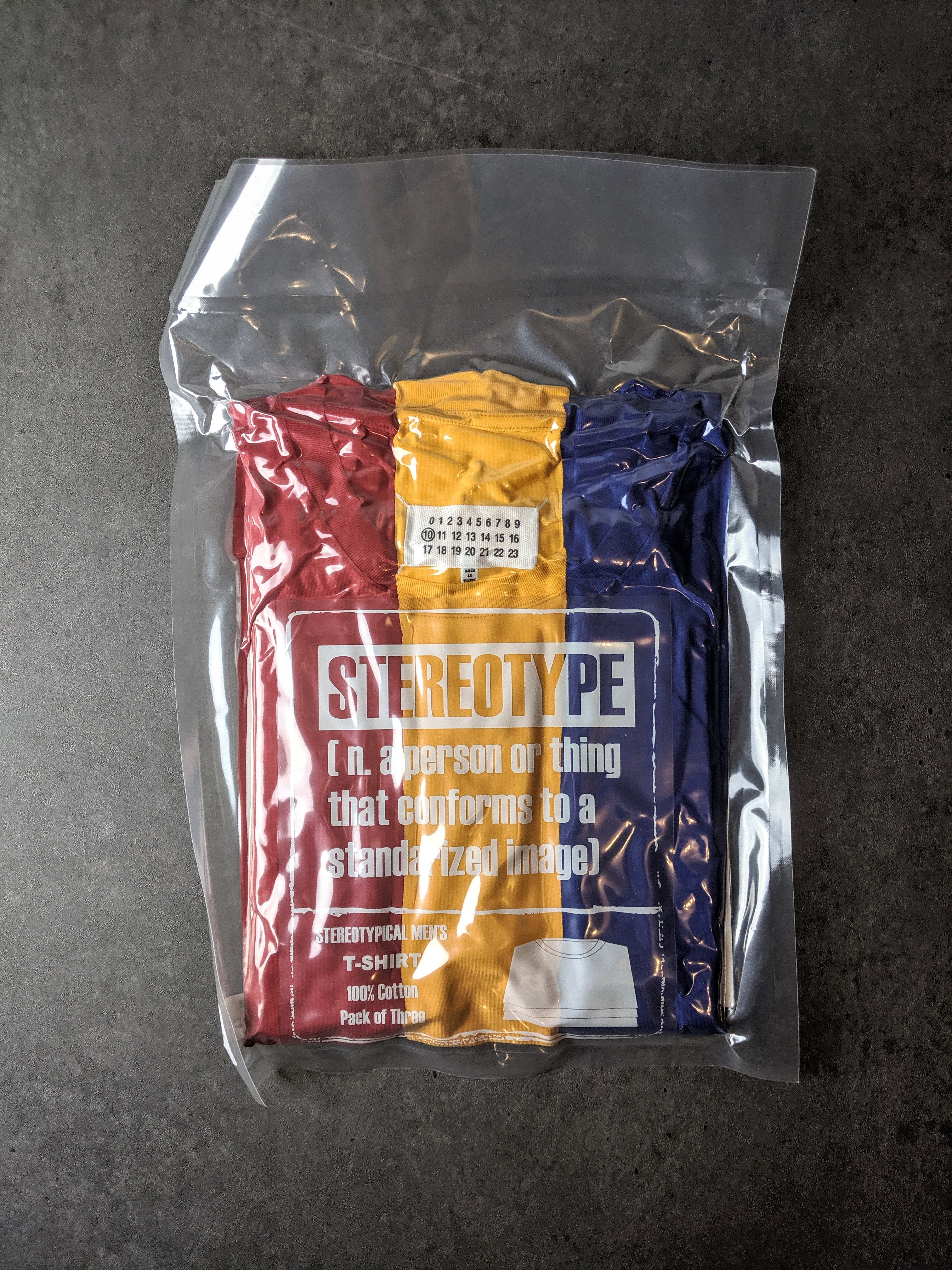 Pre-owned Maison Margiela Nwt 3 Pack Medium T Shirts "stereotype" In Blue/yellow/red