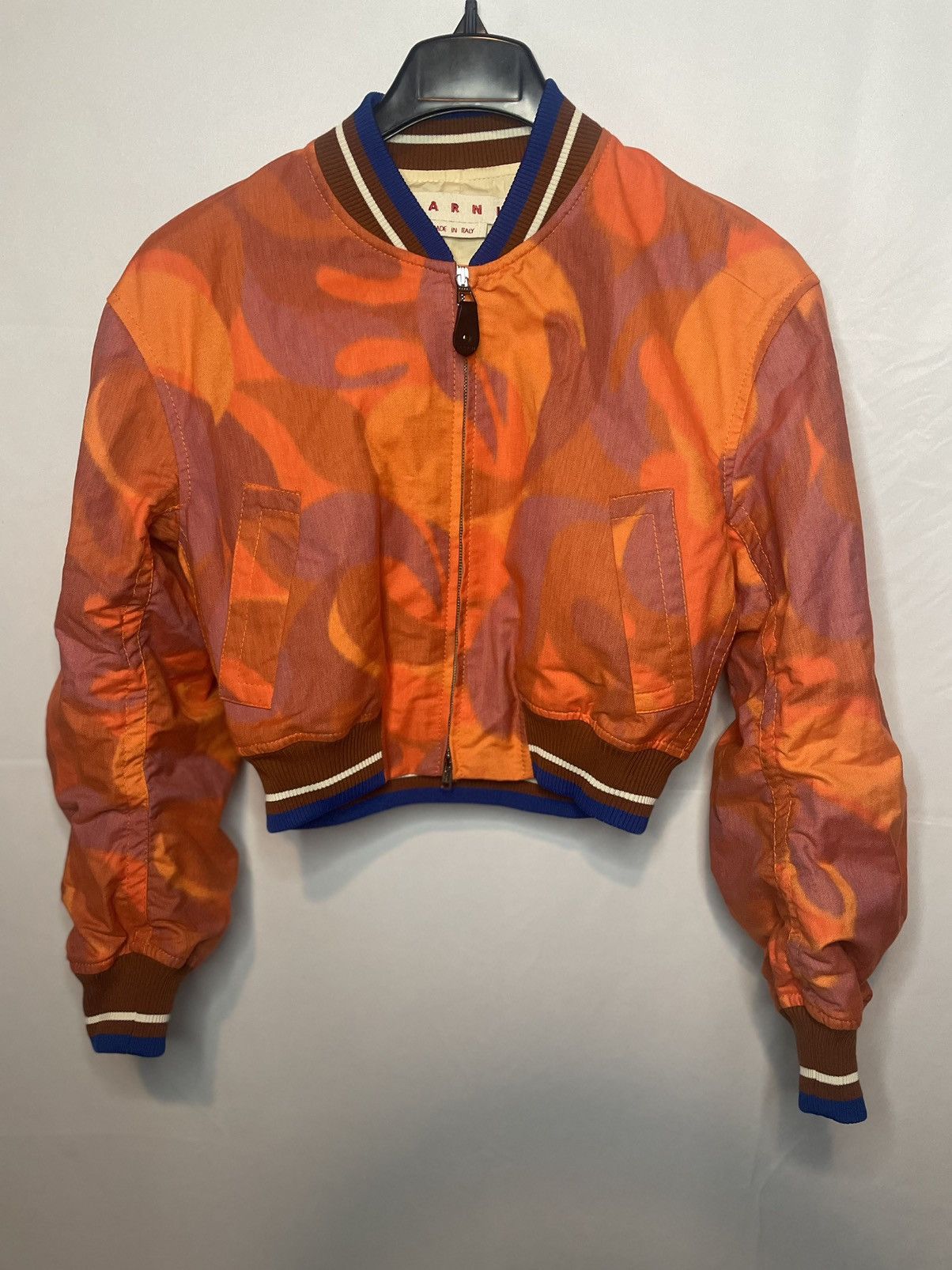 image of Marni Camo Bomber Jacket in Orange Camo, Women's (Size XS)