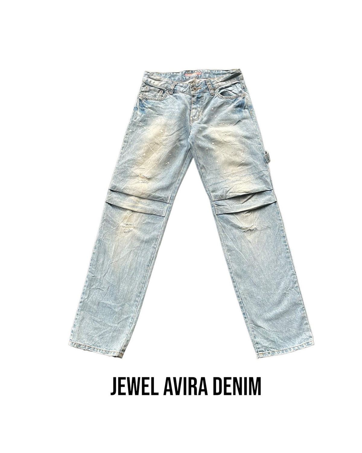 Japanese Brand Jewel Avira Faded Wash Distressed Denim Size US 32 / EU 48 - 1 Thumbnail