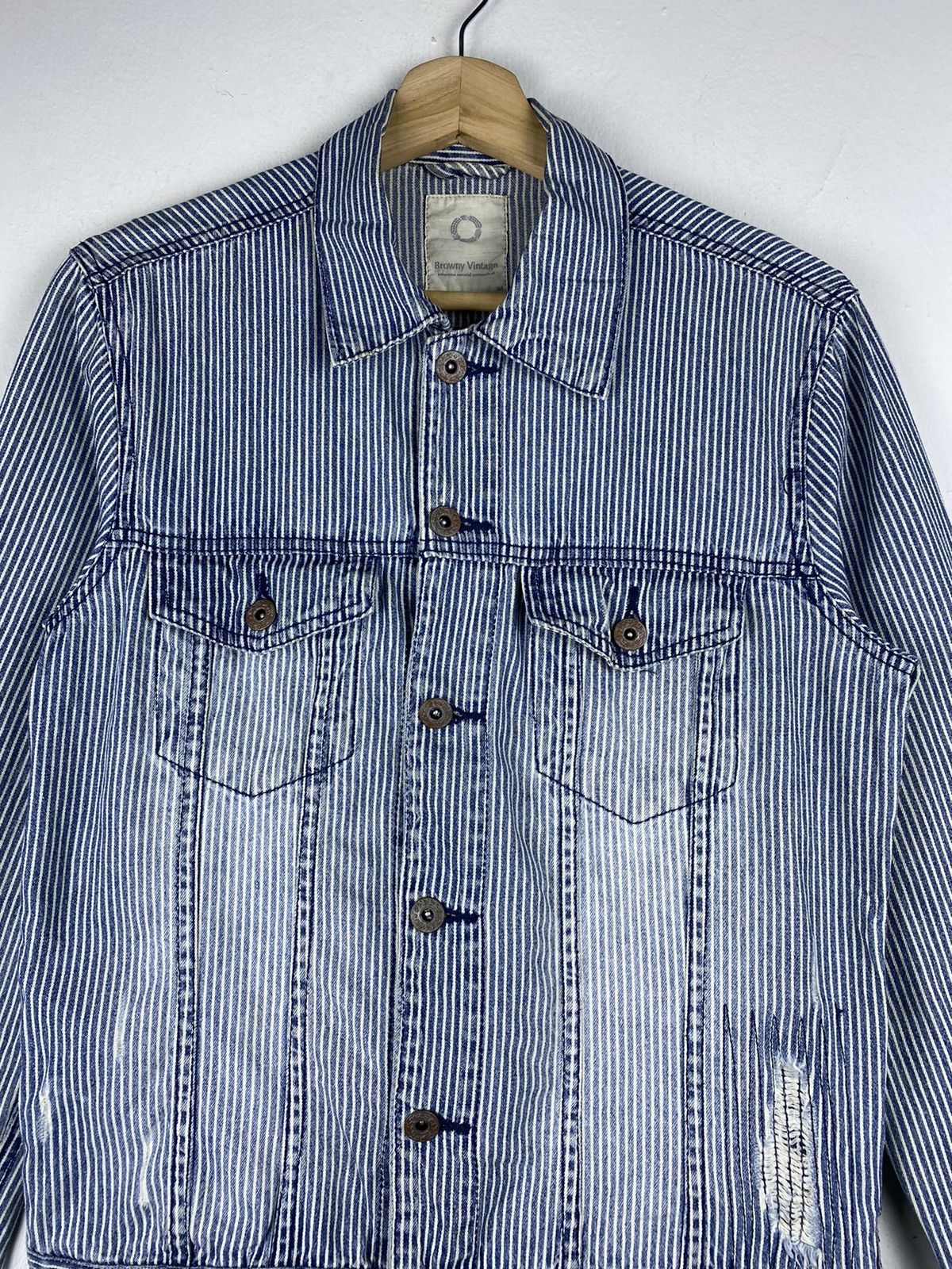 Japanese Brand GONE 🔥 Vintage Browny Hickory Stripes Trucker Denim Jacket Size US M / EU 48-50 / 2 - 3 Thumbnail