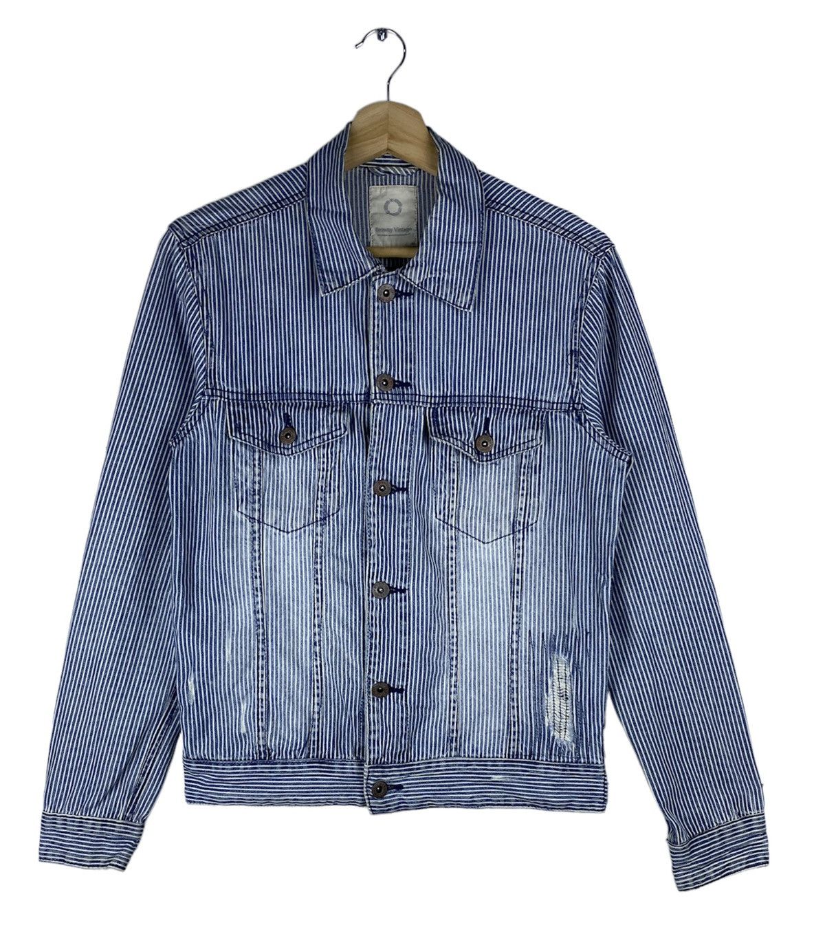 Japanese Brand GONE 🔥 Vintage Browny Hickory Stripes Trucker Denim Jacket Size US M / EU 48-50 / 2 - 1 Thumbnail