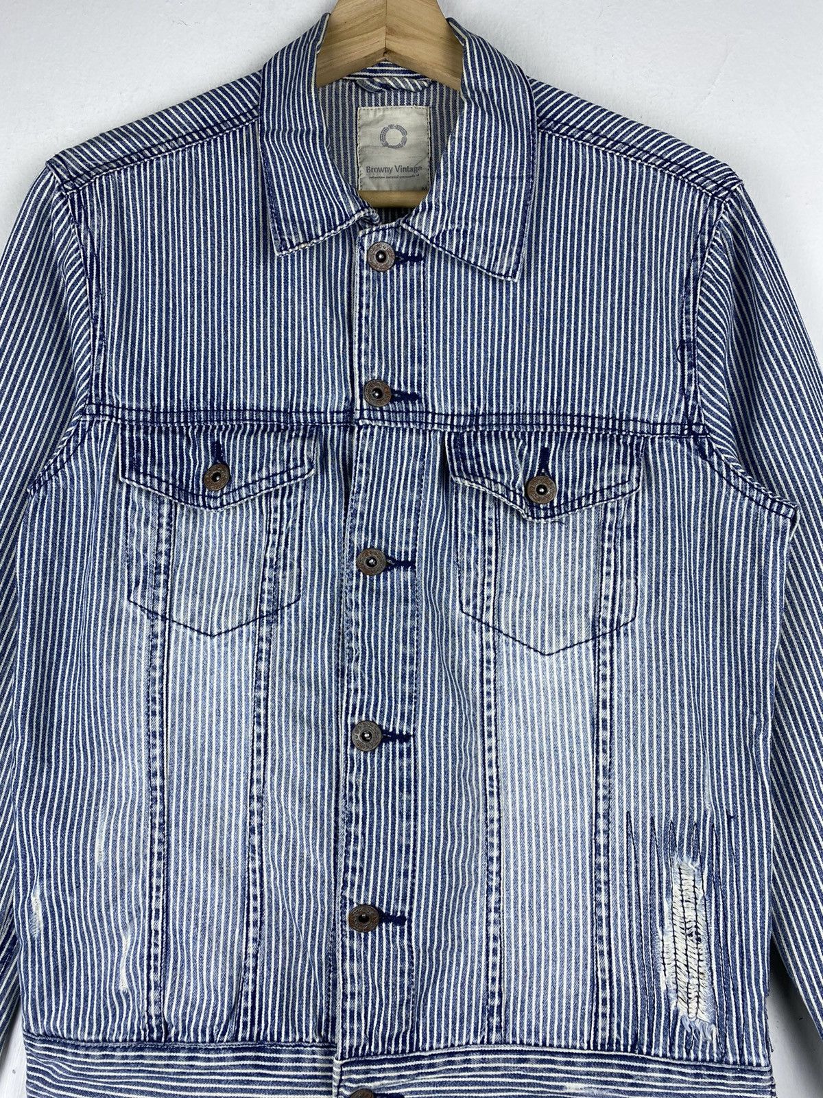 Japanese Brand GONE 🔥 Vintage Browny Hickory Stripes Trucker Denim Jacket Size US M / EU 48-50 / 2 - 7 Thumbnail