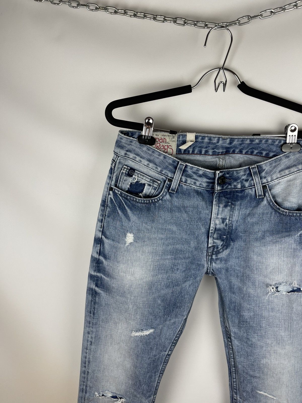 Japanese Brand Japan Rags vintage blue light distressed denim jeans pants Size US 32 / EU 48 - 2 Thumbnail