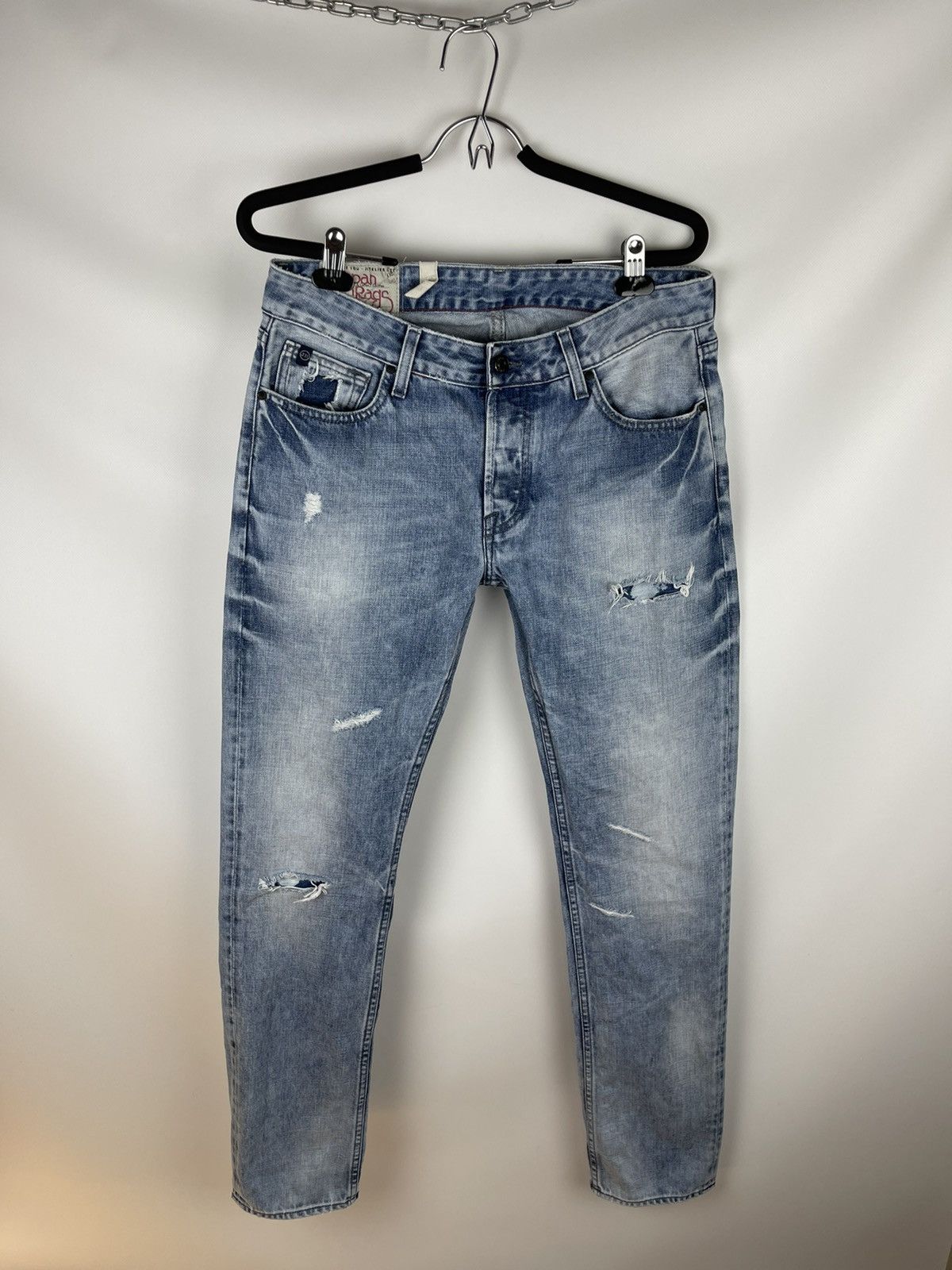Japanese Brand Japan Rags vintage blue light distressed denim jeans pants Size US 32 / EU 48 - 1 Thumbnail