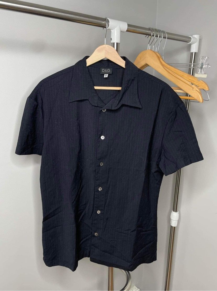 Dolce & Gabbana Vintage Wool Navy Blue Striped Shirt Dolce&Gabbana Size US M / EU 48-50 / 2 - 1 Thumbnail
