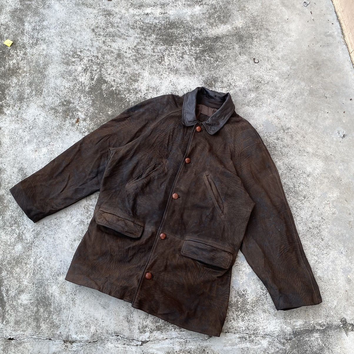 image of Japan Bisonte Leather Jacket in Brown, Men's (Size Medium)