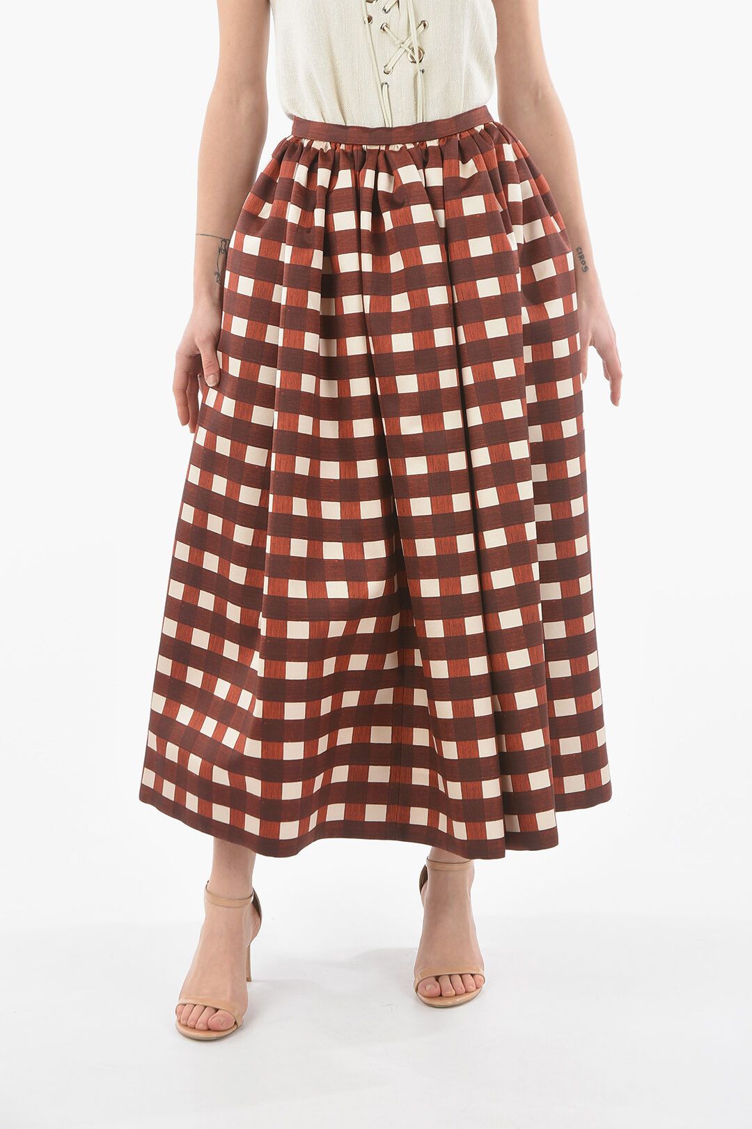 Prada Prada Checkered Print Silk Blend Flared Long Skirt | Grailed