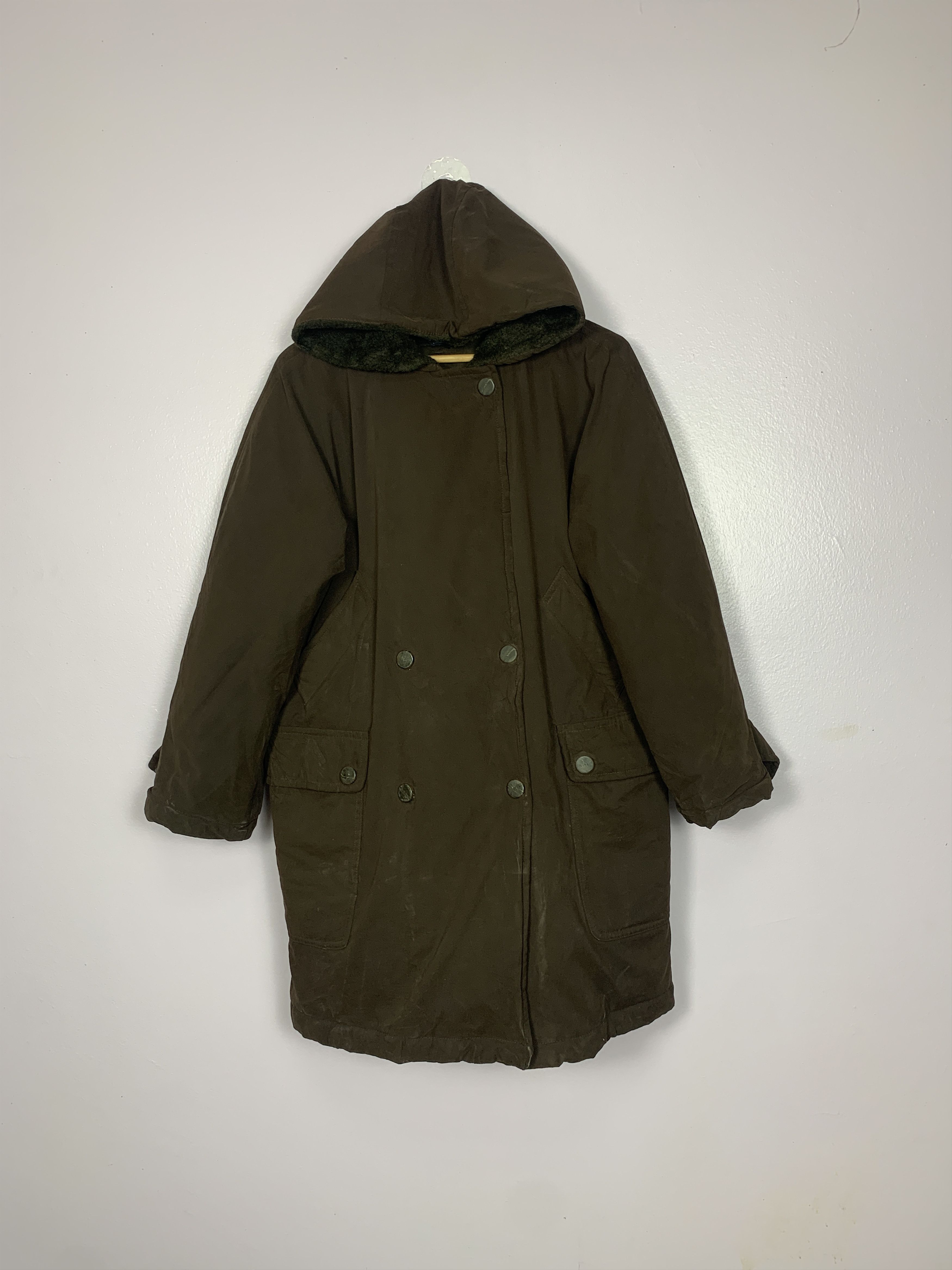 image of Italian Designers x Vintage Max Mara Button Up Puffer Lining Hoodie Parkas in Brown (Size Medium)