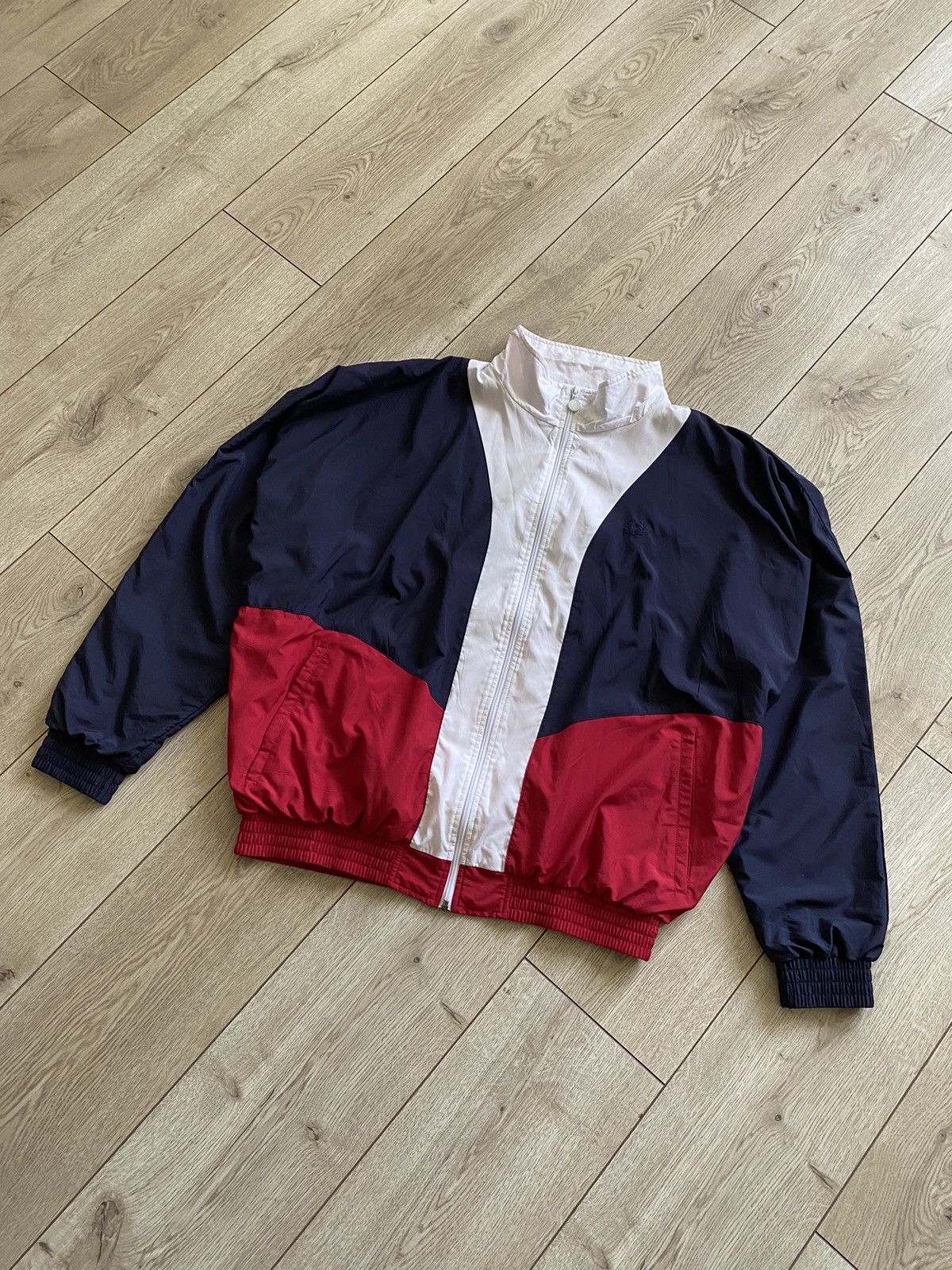 Pre-owned Fred Perry Vintage  Zip-up Jacket In White Red Dark Blue