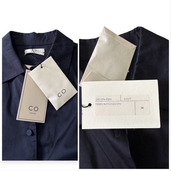 CO NWT CO Navy Blue Tiered Button Down Cotton Shirt, Size M Size M / US 6-8 / IT 42-44 - 10 Thumbnail