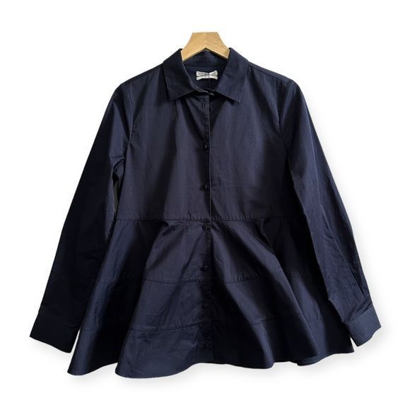 CO NWT CO Navy Blue Tiered Button Down Cotton Shirt, Size M Size M / US 6-8 / IT 42-44 - 1 Thumbnail