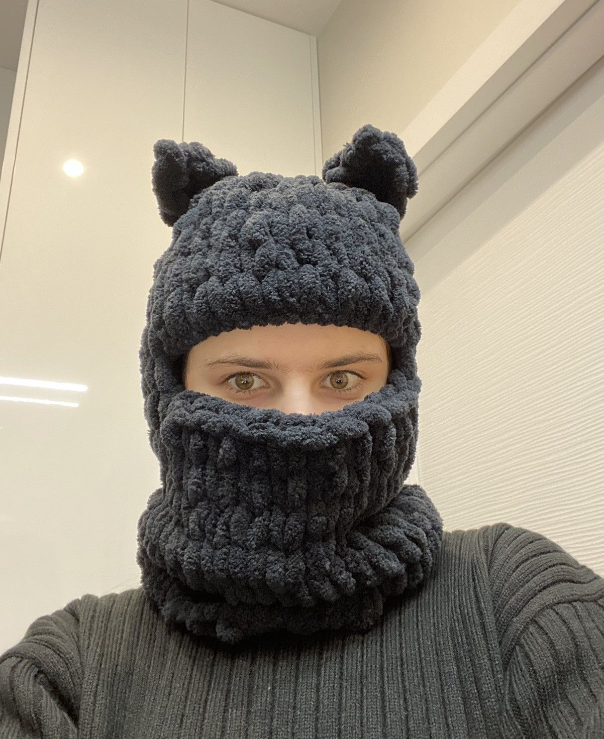 Other Handmade Knitted Balaclava Ski Mask Bunny Cat Style Size ONE SIZE - 1 Thumbnail