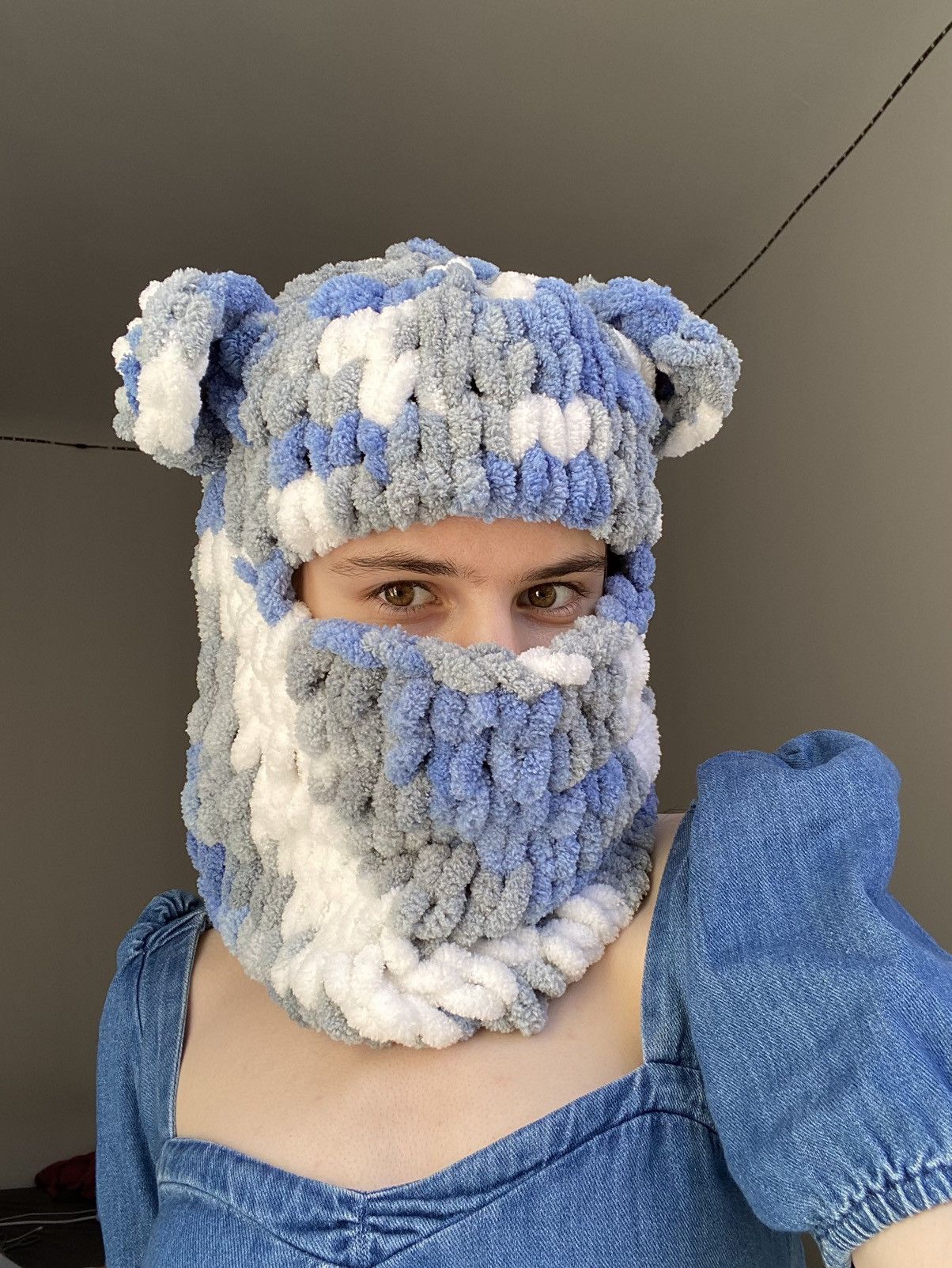 Handmade Handmade Knitted Balaclava Ski Mask Bunny Teddy Style TikTok Size ONE SIZE - 1 Thumbnail