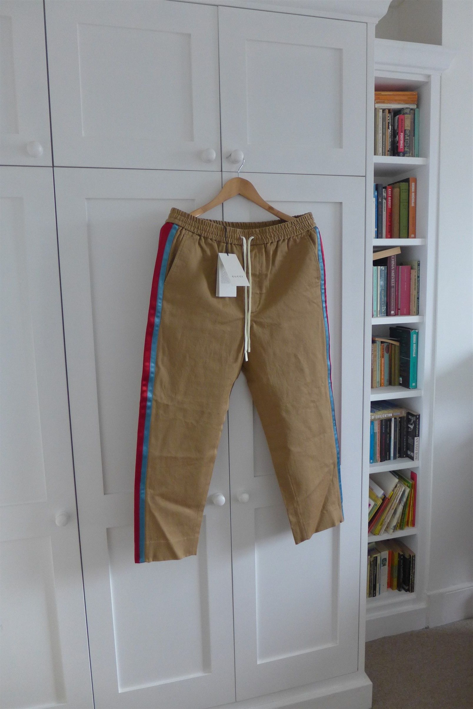 Image of Gucci Taped Logo Chinos - Tan Cotton, Men's (Size 30)