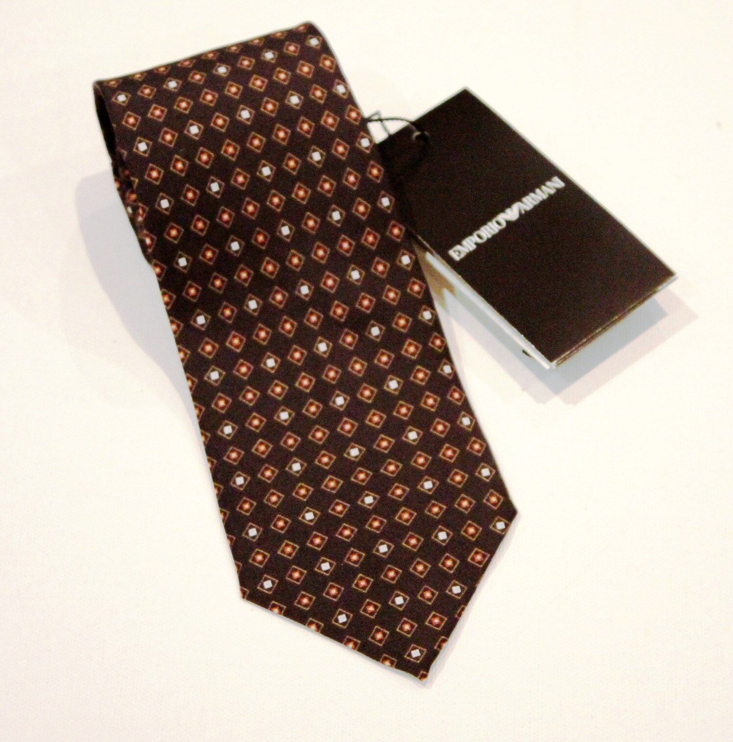 EMPORIO ARMANI 100% Silk BROWN Printed SUIT TIE Neckwear MA