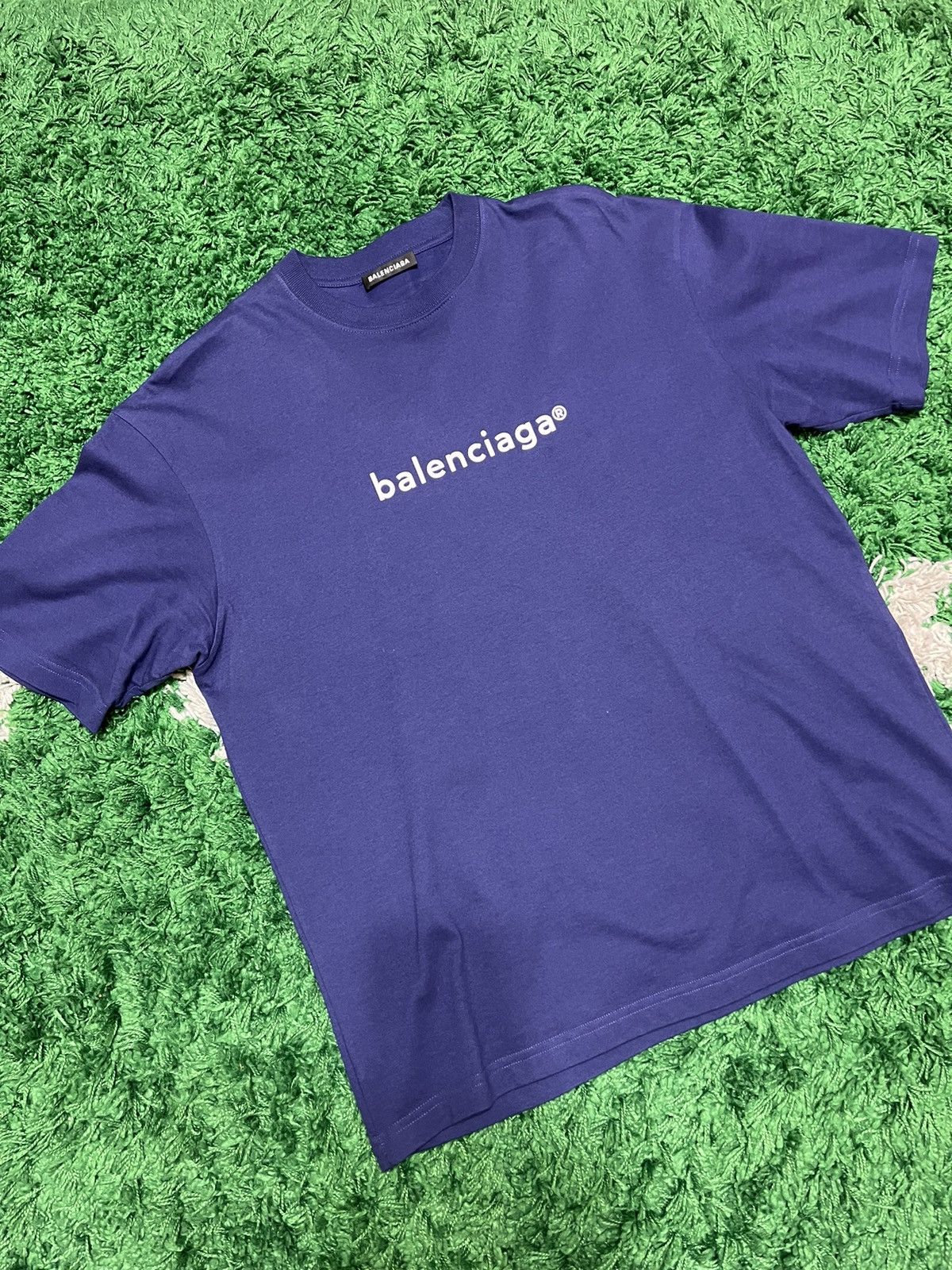 image of Balenciaga Navy Copyright Logo Tee in Blue, Men's (Size Medium)