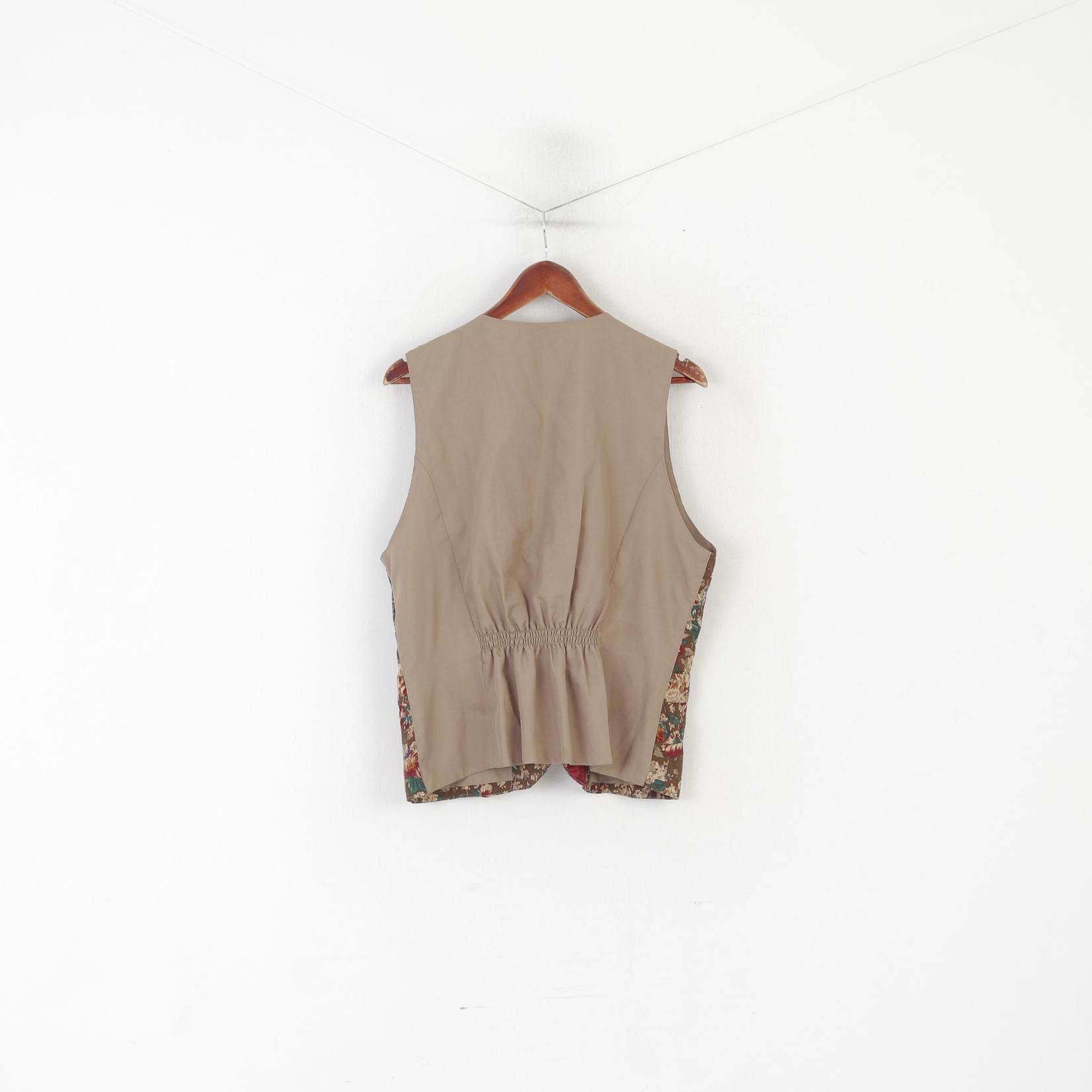 Vintage The Clothing Barn Women L Waistcoat Beige Floral Shiny 0919 Size L / US 10 / IT 46 - 6 Thumbnail