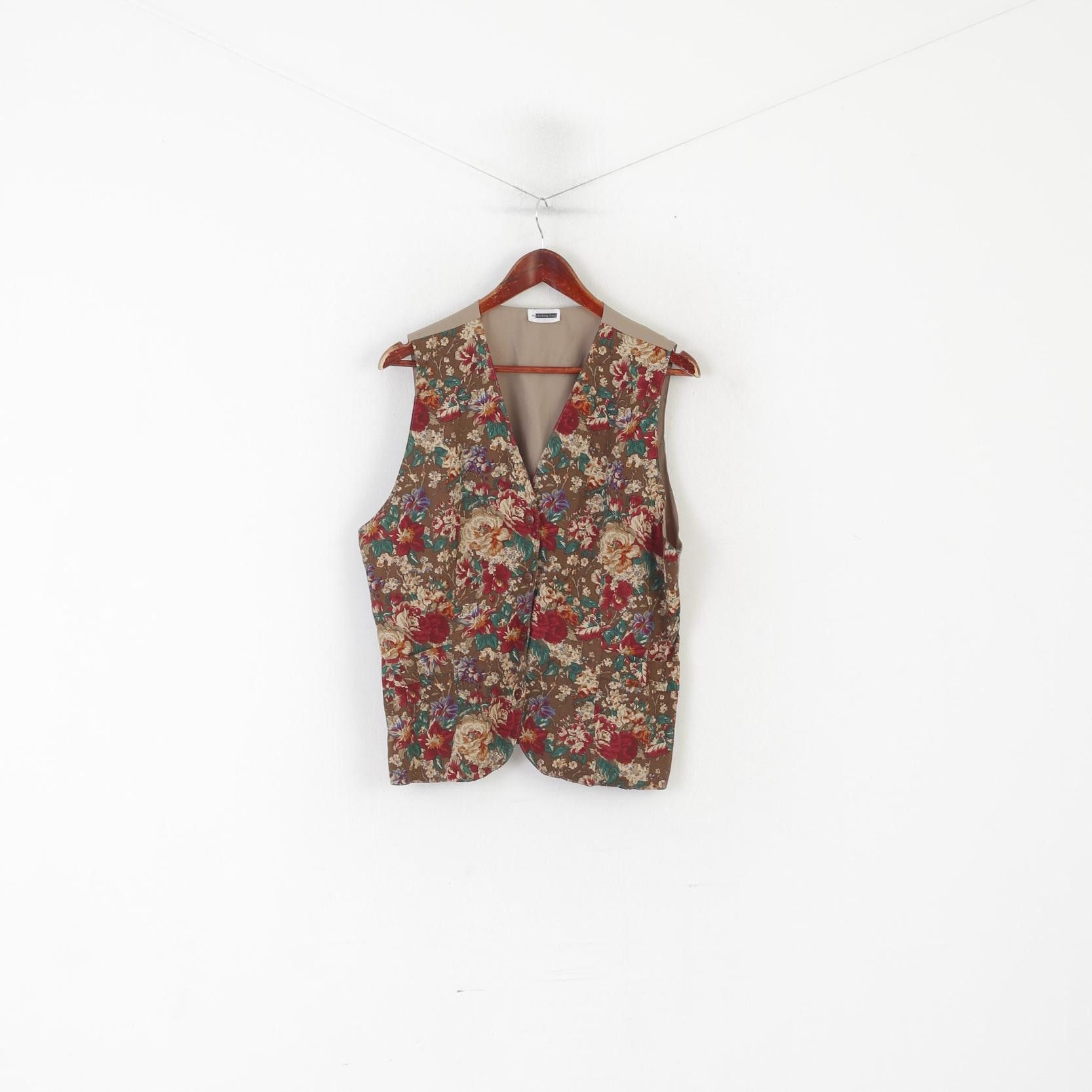 Vintage The Clothing Barn Women L Waistcoat Beige Floral Shiny 0919 Size L / US 10 / IT 46 - 1 Thumbnail