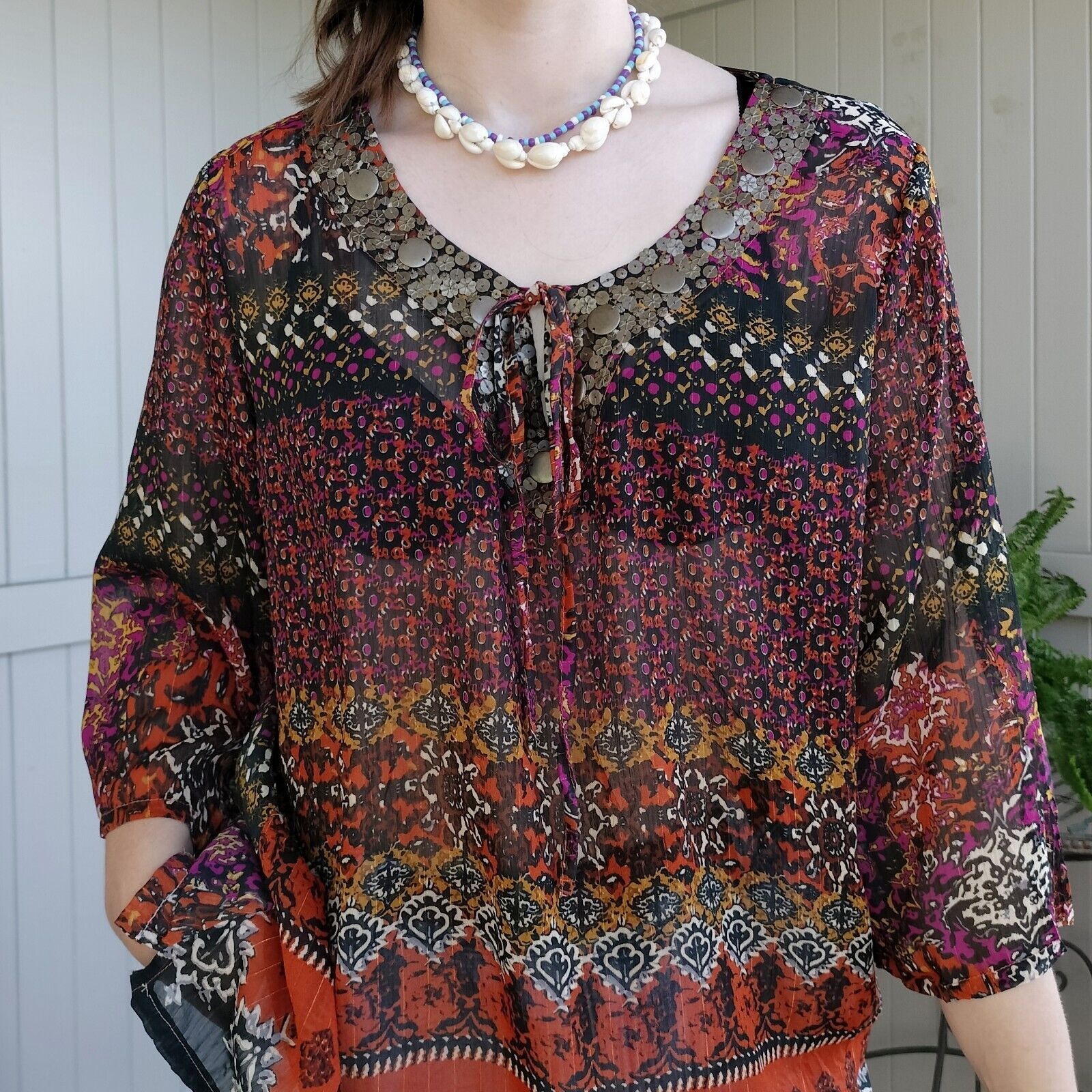 Vintage Vintage 80s 90s Top Blouse Metallic Beaded Embellished Size L / US 10 / IT 46 - 5 Thumbnail