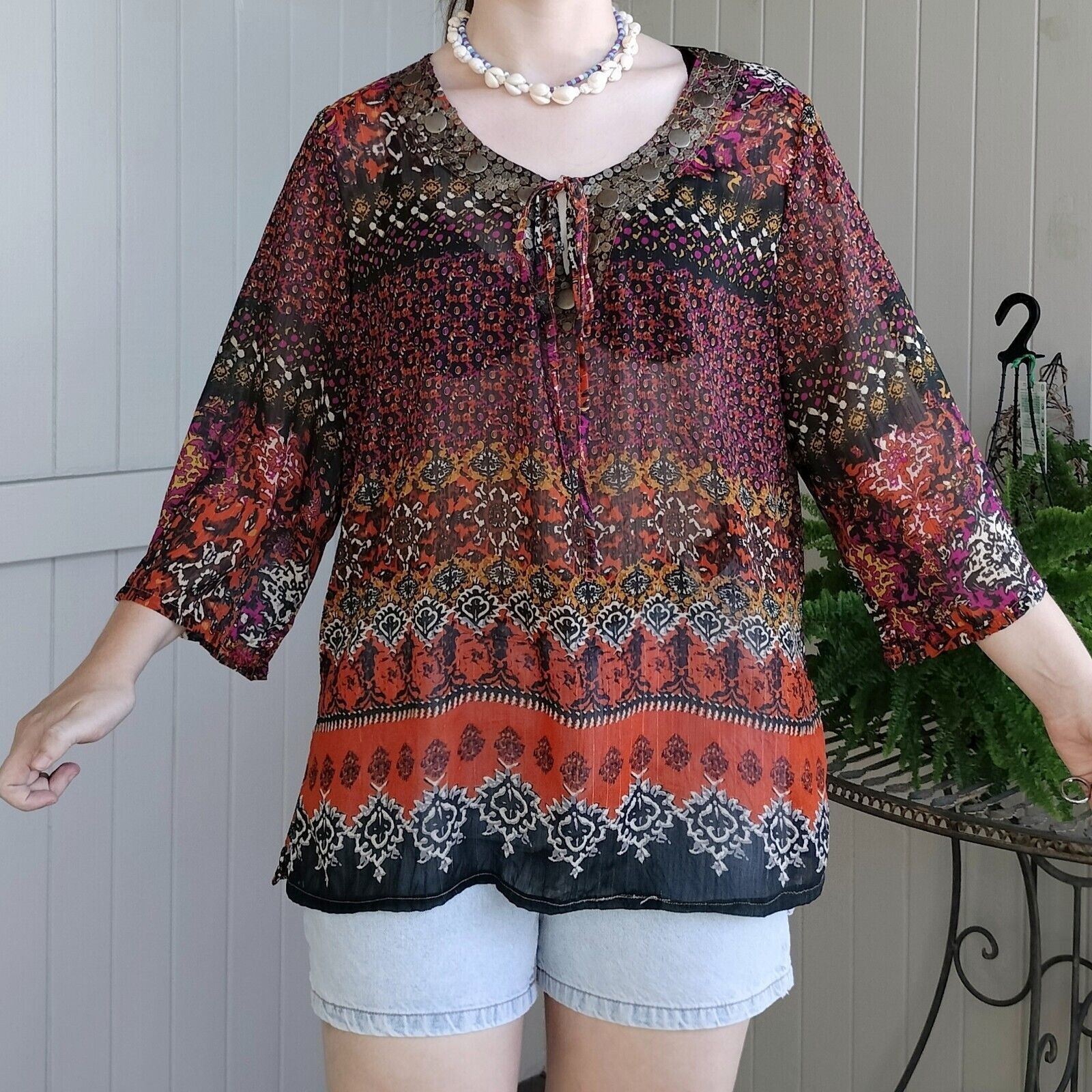 Vintage Vintage 80s 90s Top Blouse Metallic Beaded Embellished Size L / US 10 / IT 46 - 4 Thumbnail
