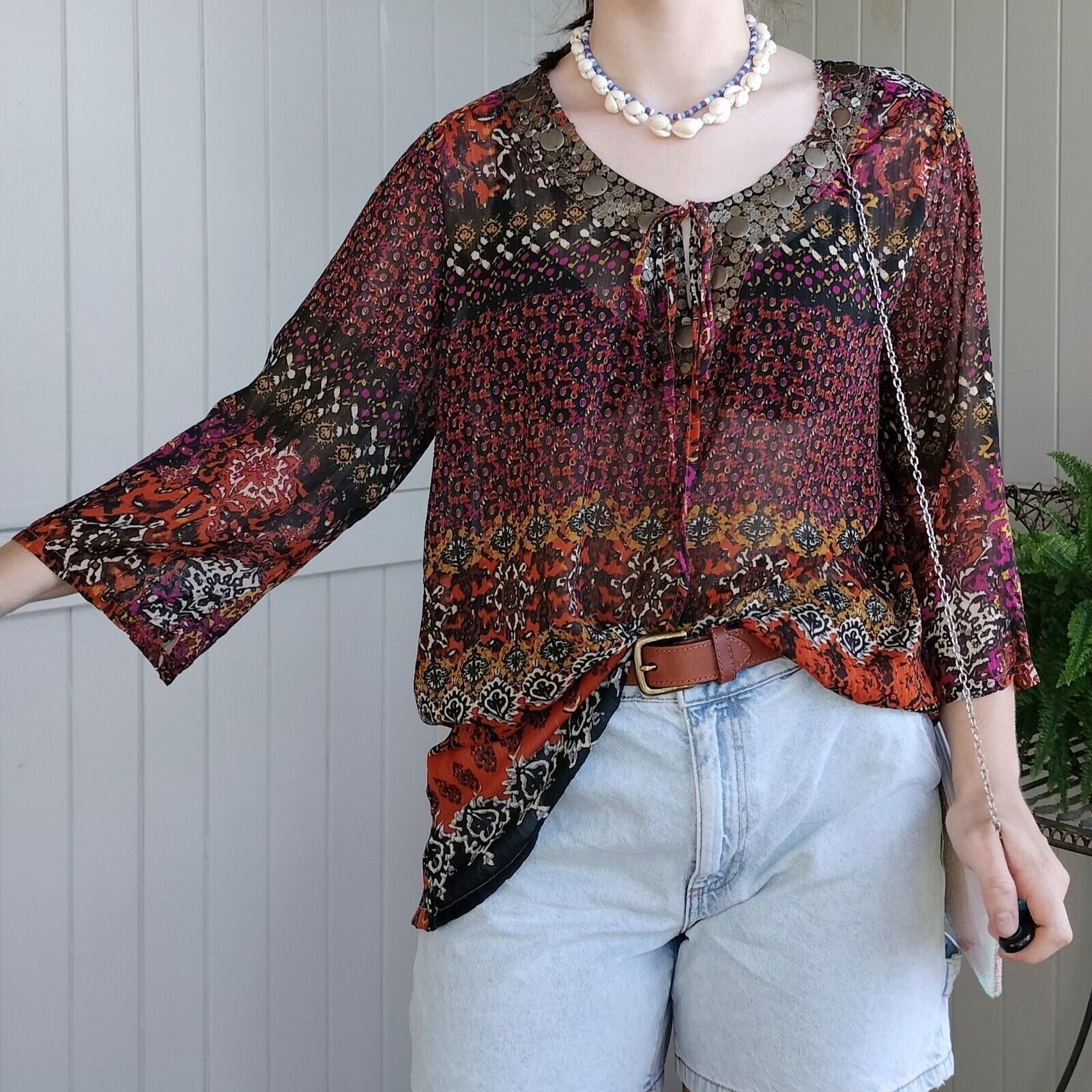 Vintage Vintage 80s 90s Top Blouse Metallic Beaded Embellished Size L / US 10 / IT 46 - 1 Thumbnail