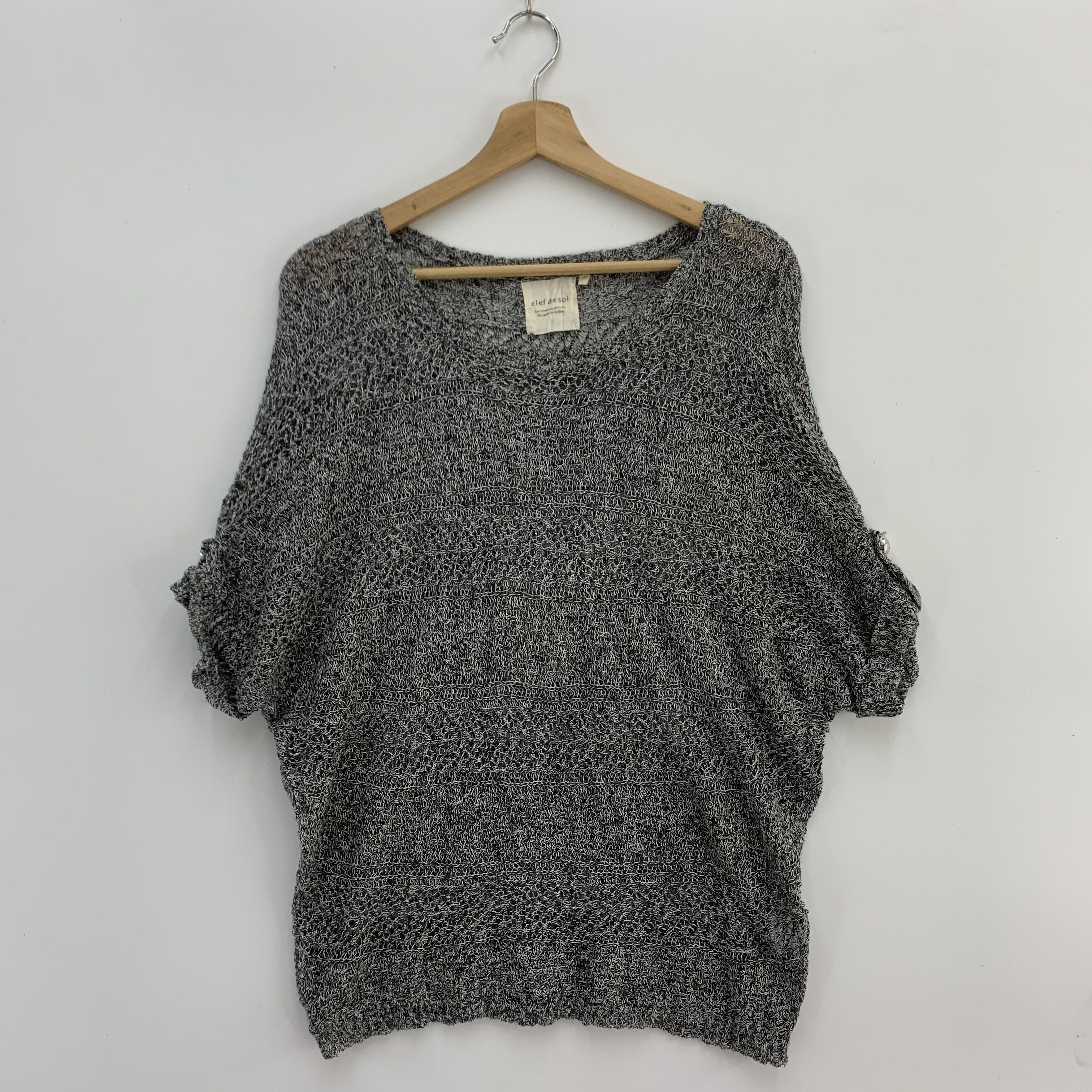 image of Vintage Clef De Sol Knit Sweater Wool Blend Knitwear in Black White, Women's (Size Medium)