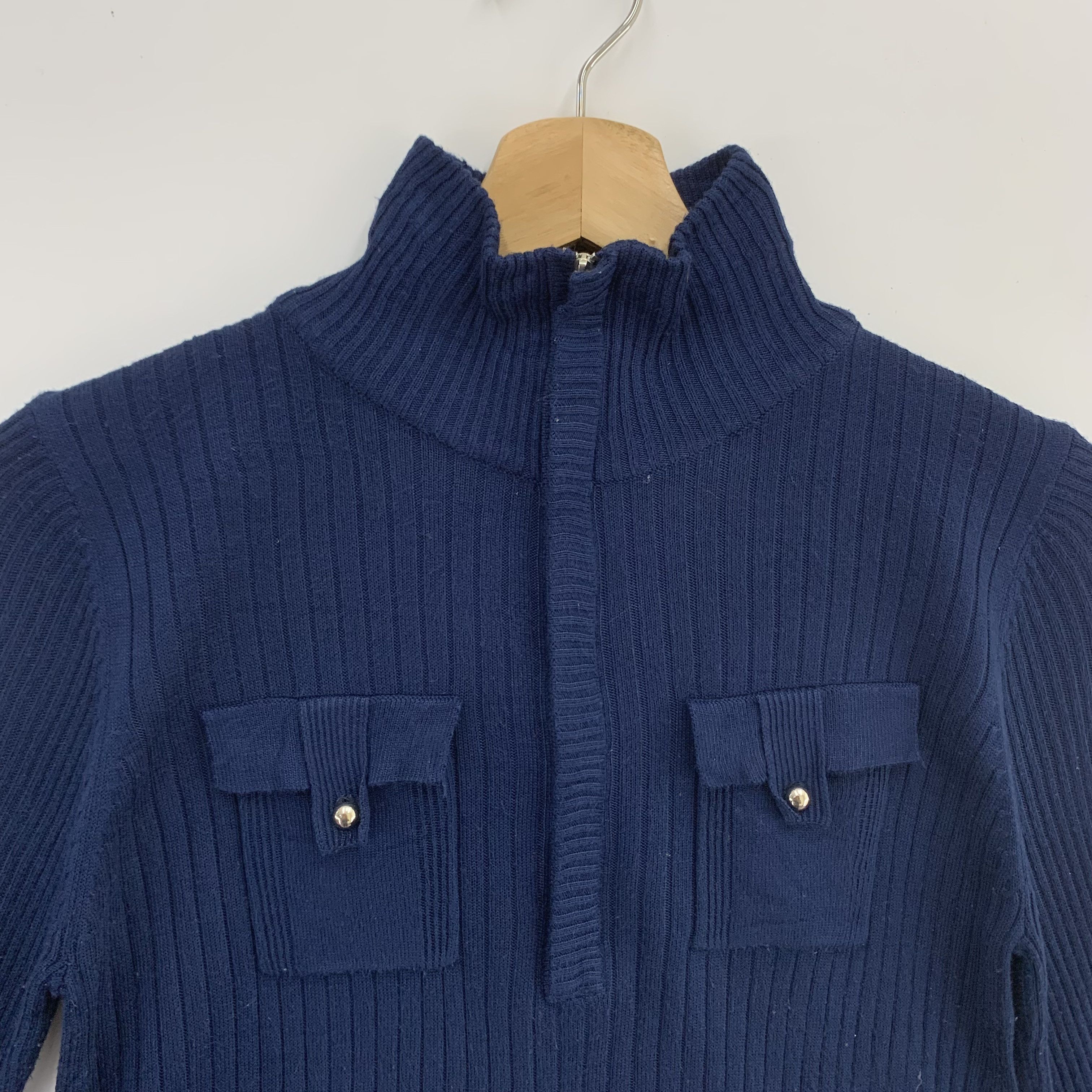 Japanese Brand Vintage Blue Wool Sweater Knit Long Sleeve Half Zipper Size M / US 6-8 / IT 42-44 - 3 Thumbnail