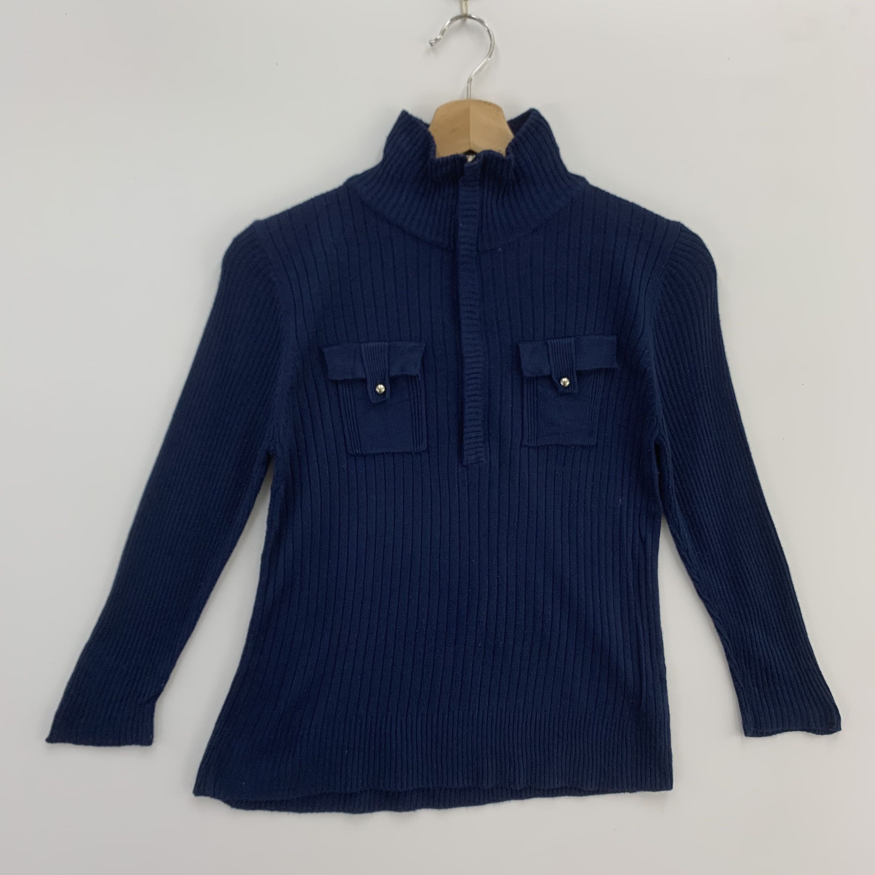 Japanese Brand Vintage Blue Wool Sweater Knit Long Sleeve Half Zipper Size M / US 6-8 / IT 42-44 - 1 Thumbnail