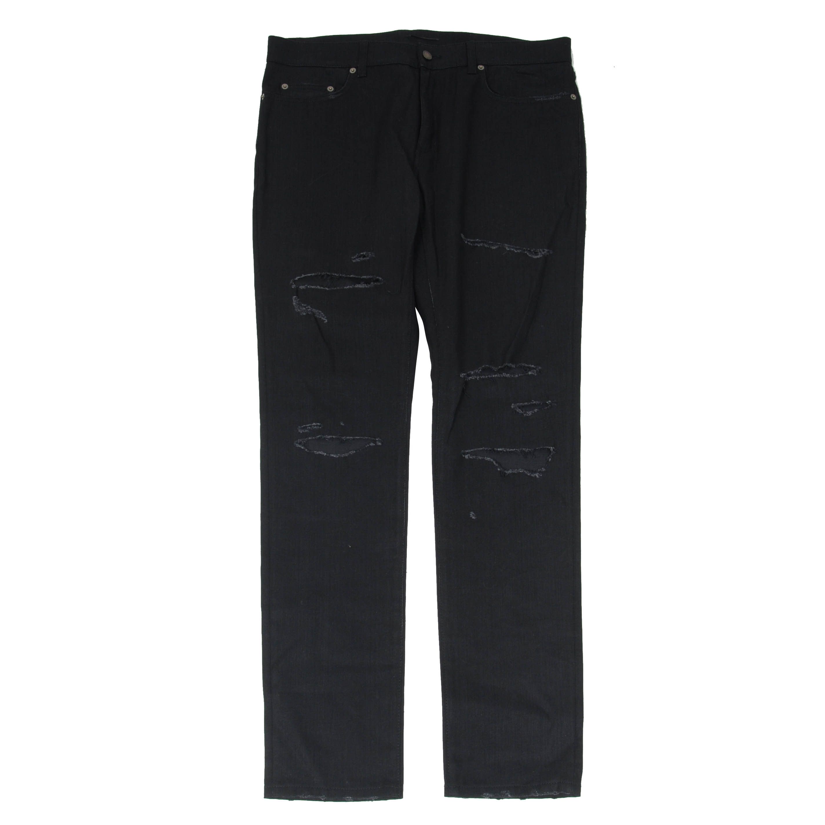 image of Saint Laurent Paris Black Skinny Trashed Distressed Denim Jeans, Men's (Size 34)