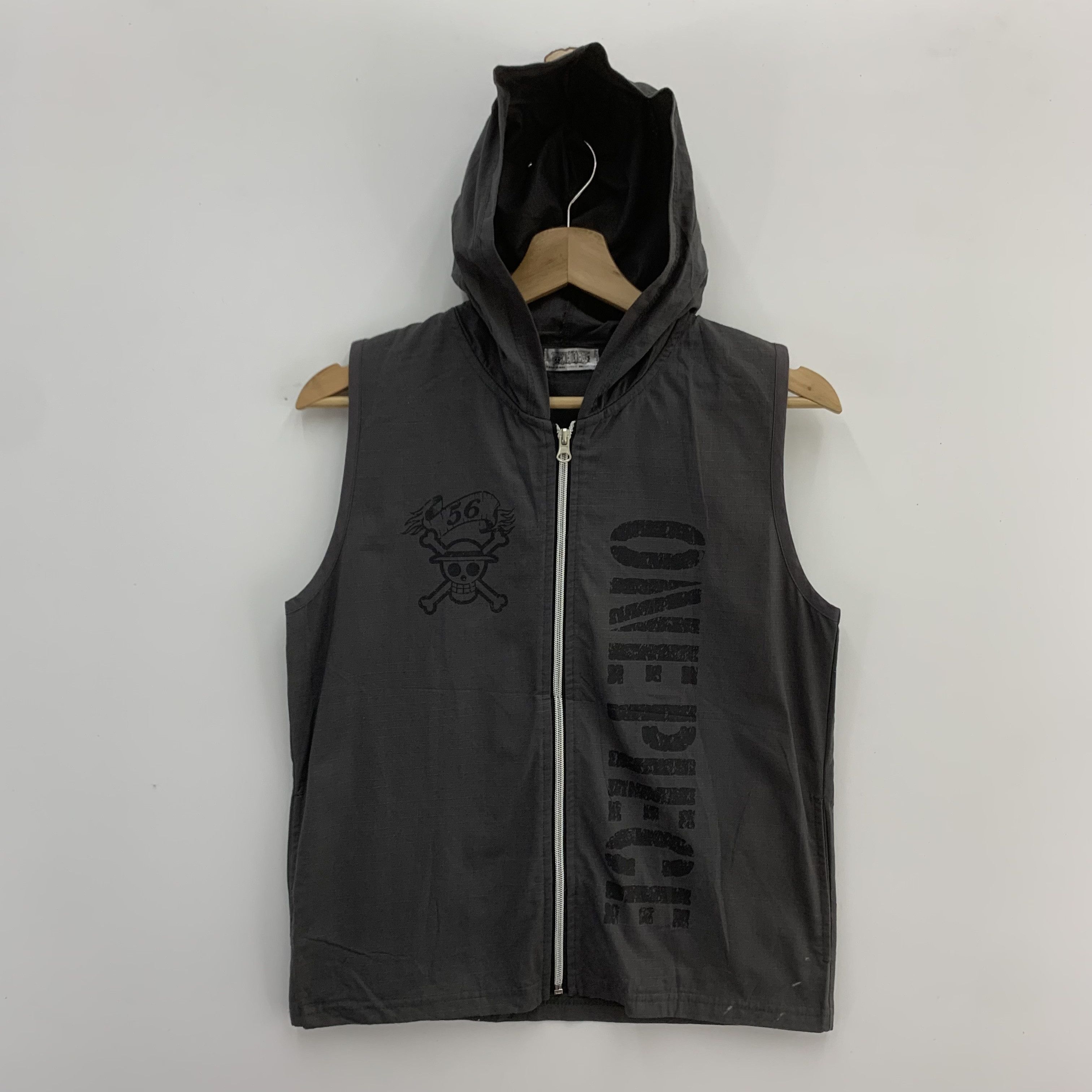 Image of One Piece Vest Hoodie Spell Out in Black, Men's (Size Small)