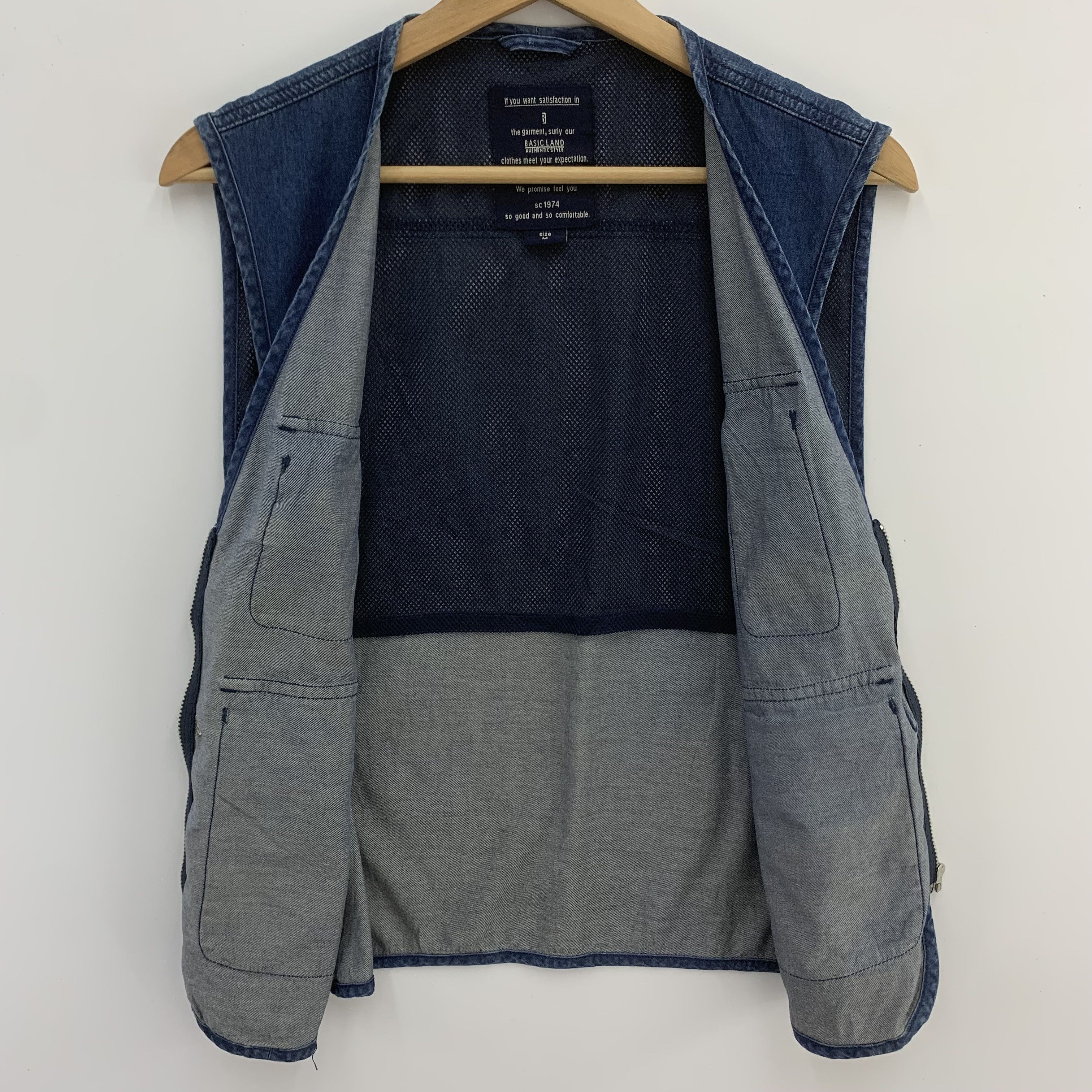 Japanese Brand × Vintage Basic Land Denim Vest, Tactical Vest Size US M / EU 48-50 / 2 - 7 Thumbnail
