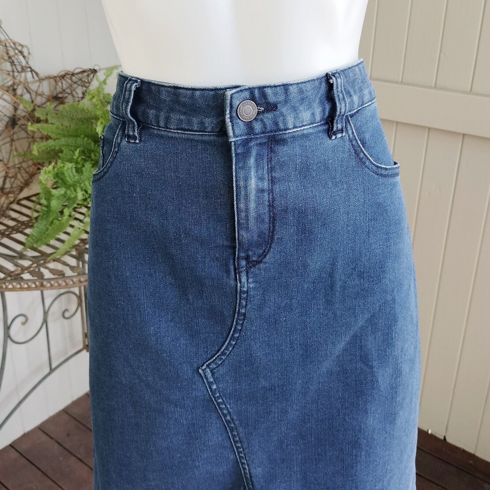 Designer Sussan Skirt Denim Midi Low Rise Jean Straight Pencil Y2K Size 28" / US 6 / IT 42 - 4 Thumbnail