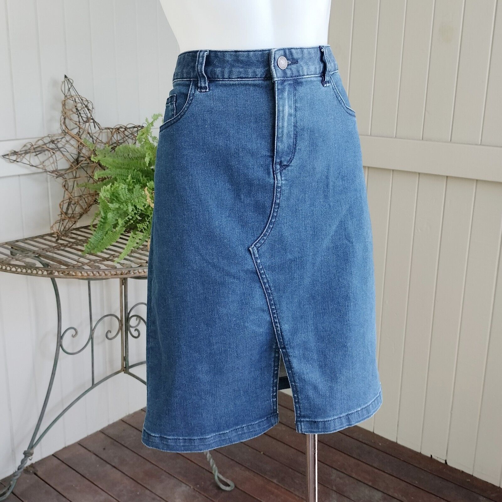 Designer Sussan Skirt Denim Midi Low Rise Jean Straight Pencil Y2K Size 28" / US 6 / IT 42 - 3 Thumbnail