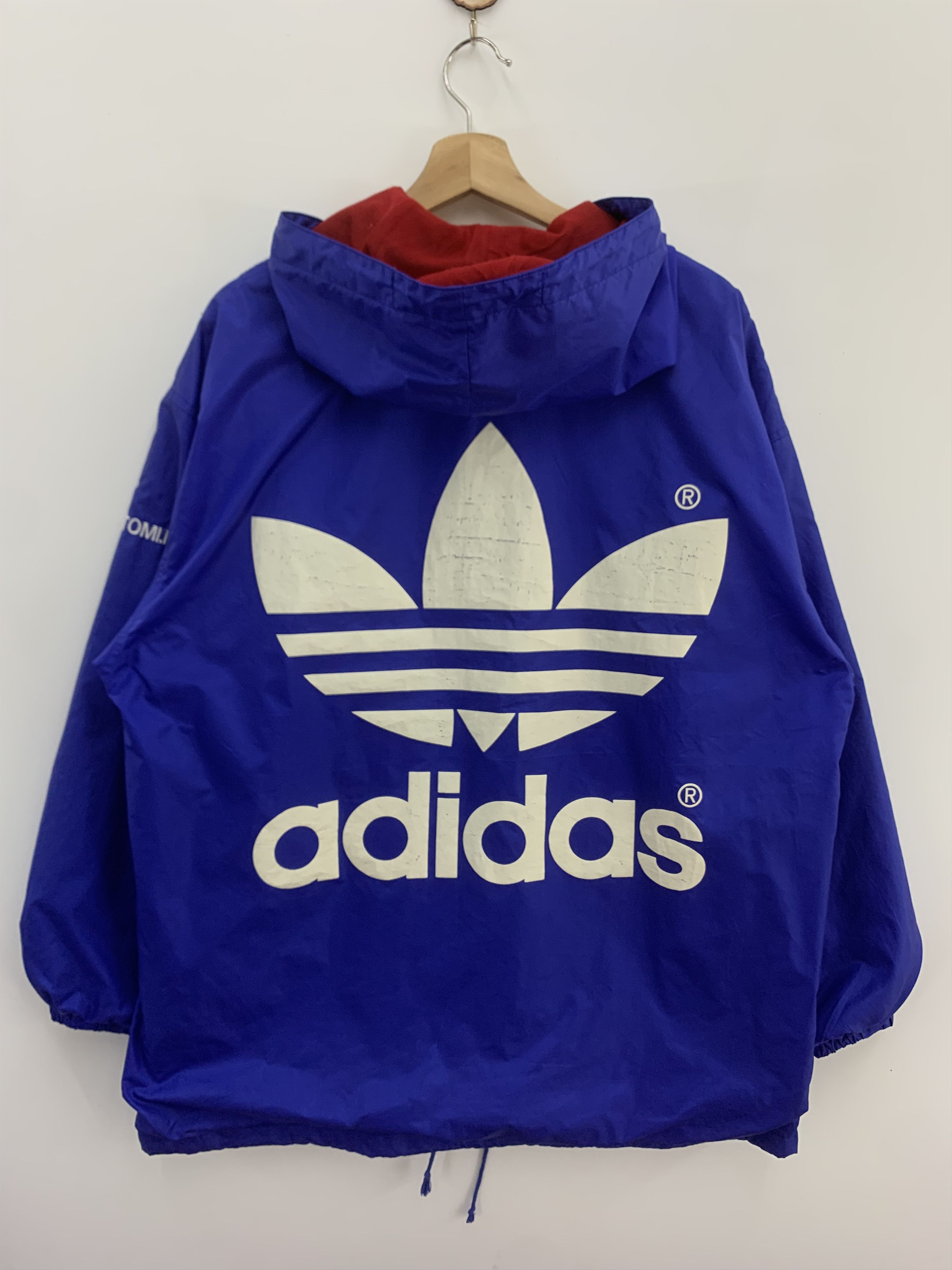 Adidas Vintage Adidas Jacket Big Logo Blue Jacket Oversized Size US L / EU 52-54 / 3 - 1 Thumbnail