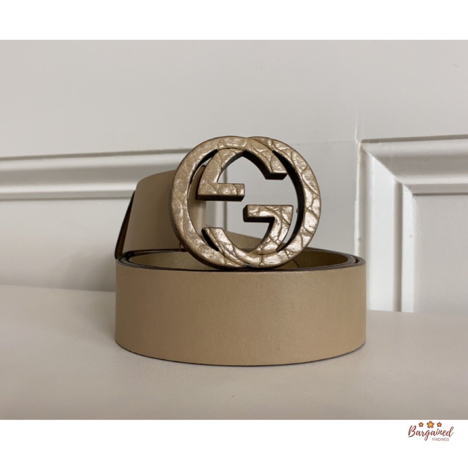 GUCCI Beige Calfskin Leather Bamboo Interlocking G Buckle